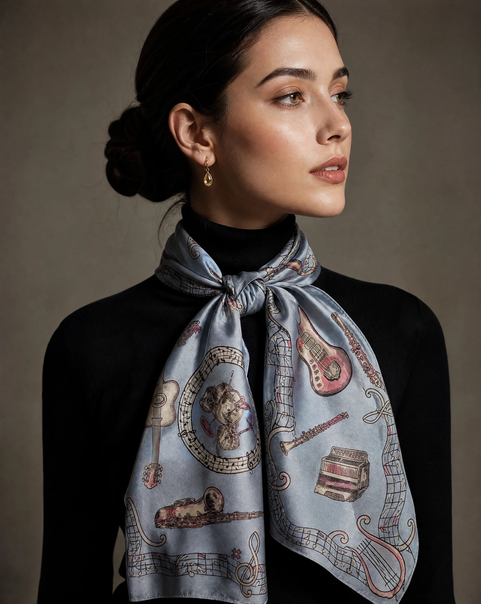 Symphony Serenade Silk Scarf — Powder Blue Pink Cream Black — accessories — VAUDRE numbered luxury — view 2