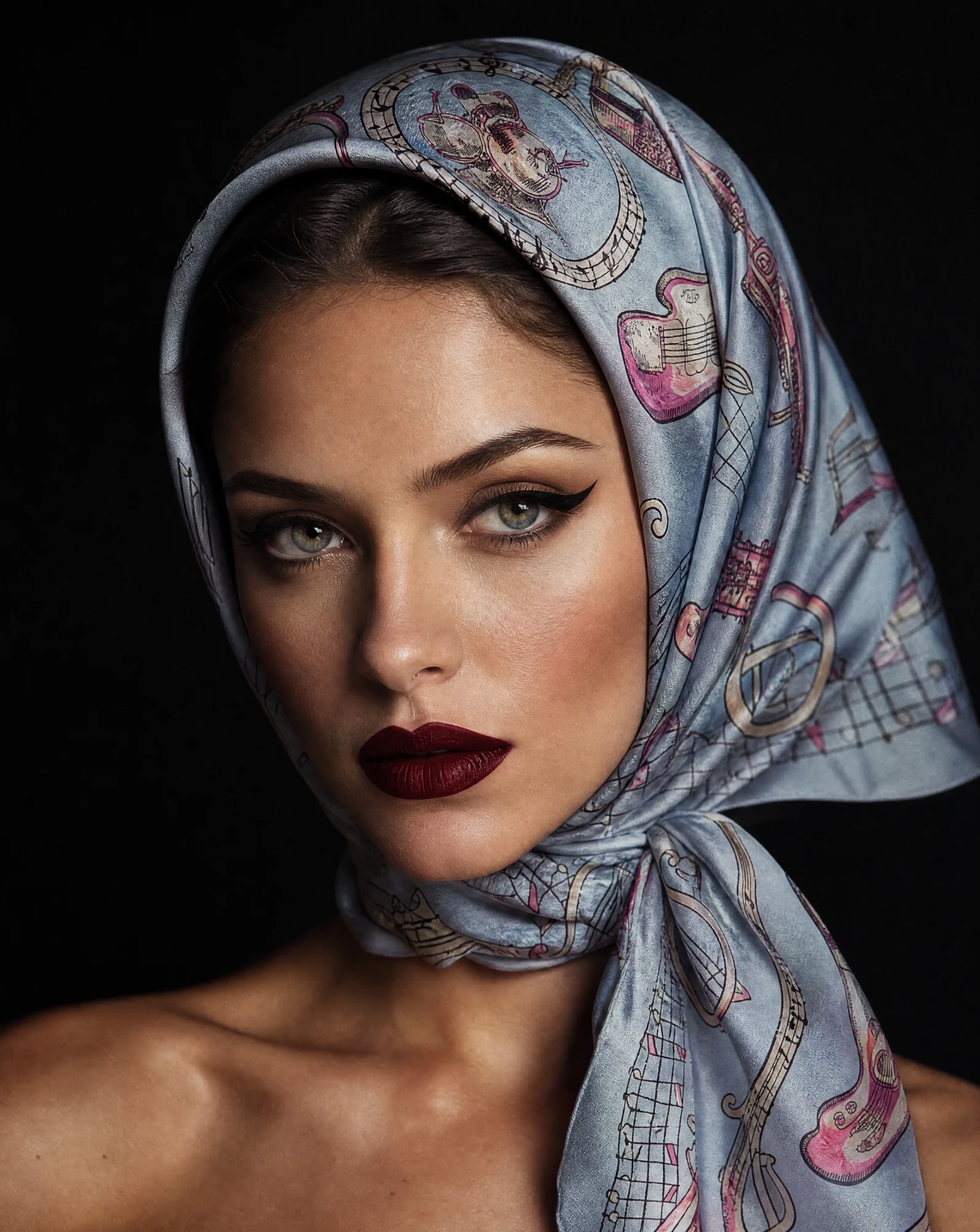 Symphony Serenade Silk Scarf — Powder Blue Pink Cream Black — accessories — VAUDRE numbered luxury — view 3