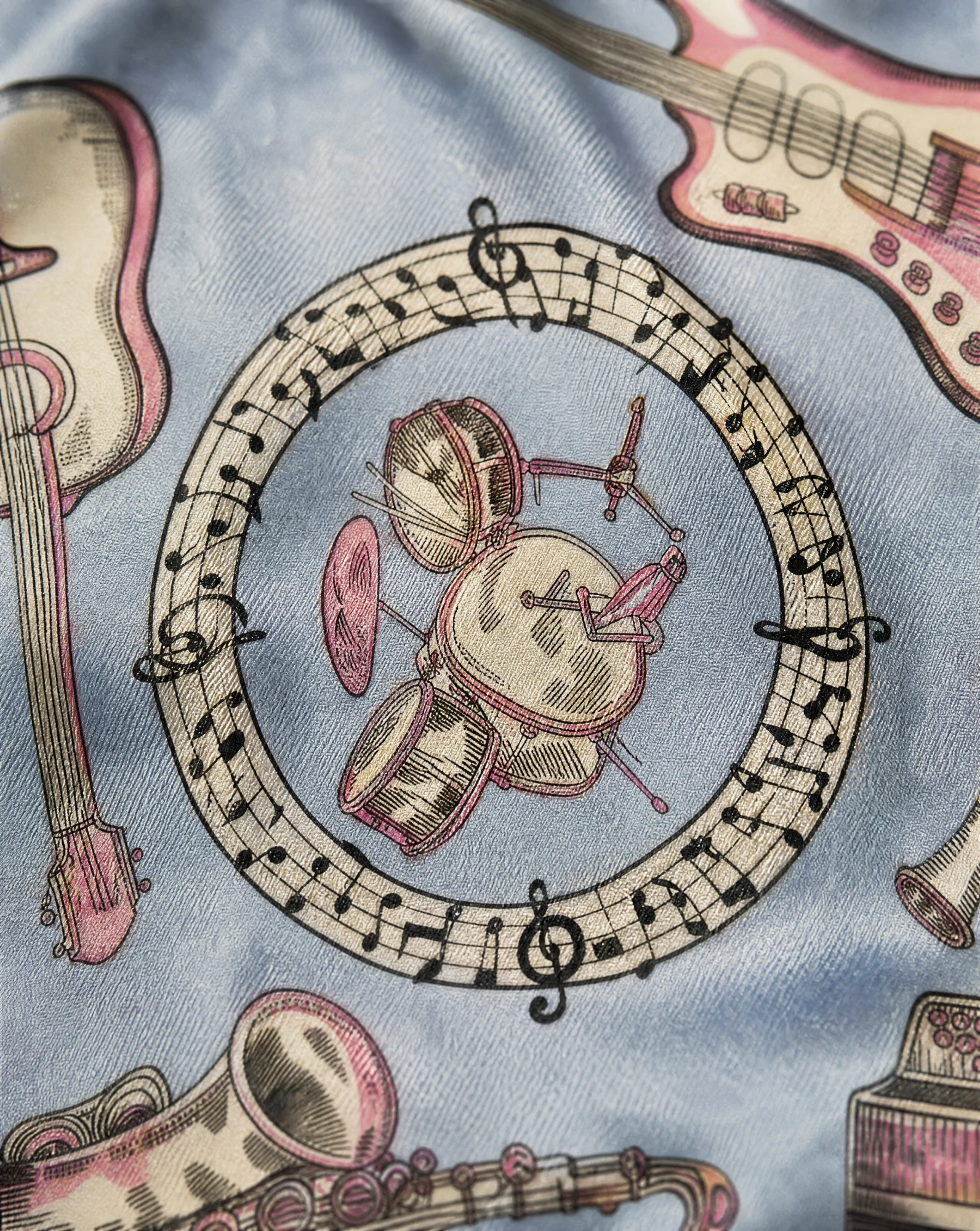 Symphony Serenade Silk Scarf — Powder Blue Pink Cream Black — accessories — VAUDRE numbered luxury — view 5