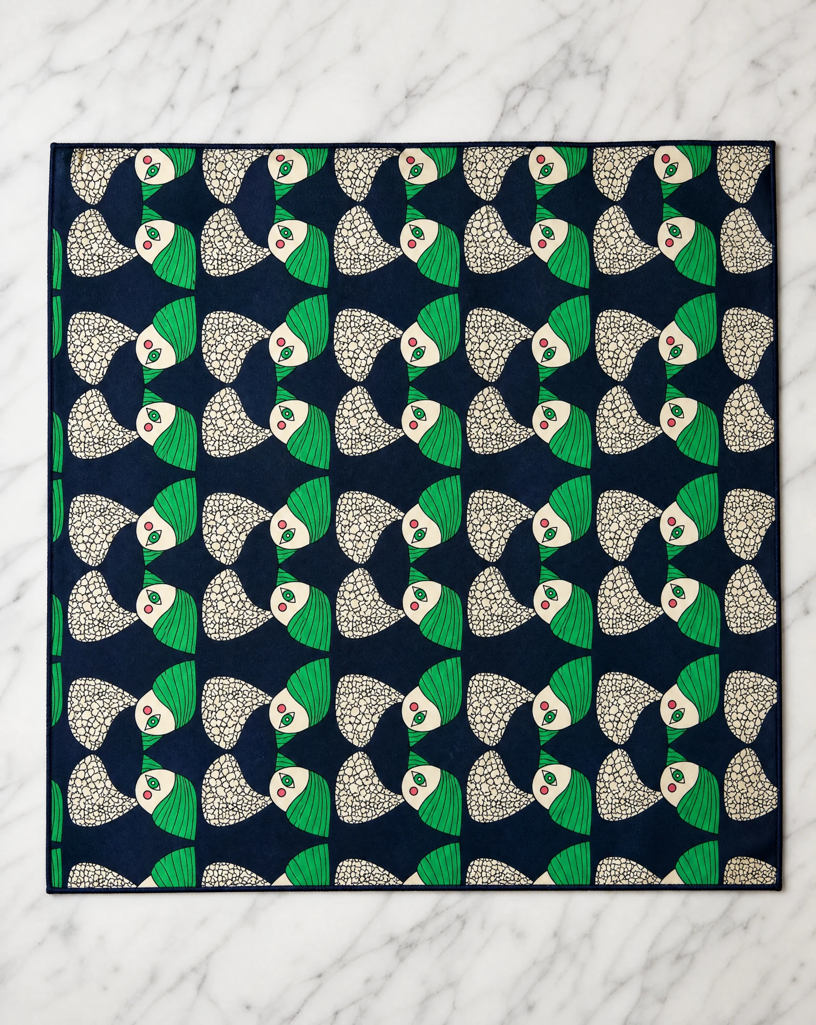 Emerald Plume Art Deco Silk Scarf — Navy Emerald Green Cream Pink — accessories — VAUDRE numbered luxury