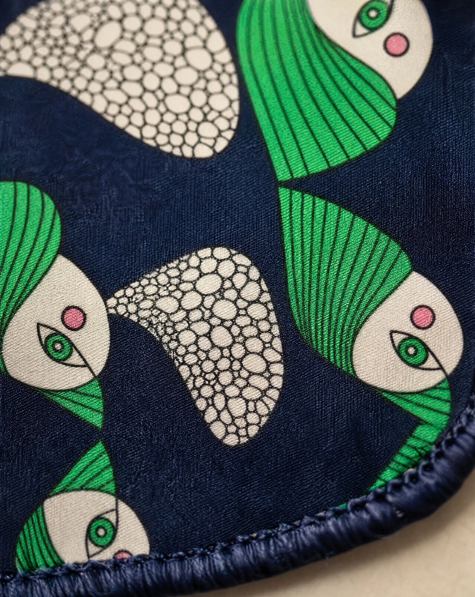 Emerald Plume Art Deco Silk Scarf — Navy Emerald Green Cream Pink — accessories — VAUDRE numbered luxury — view 5