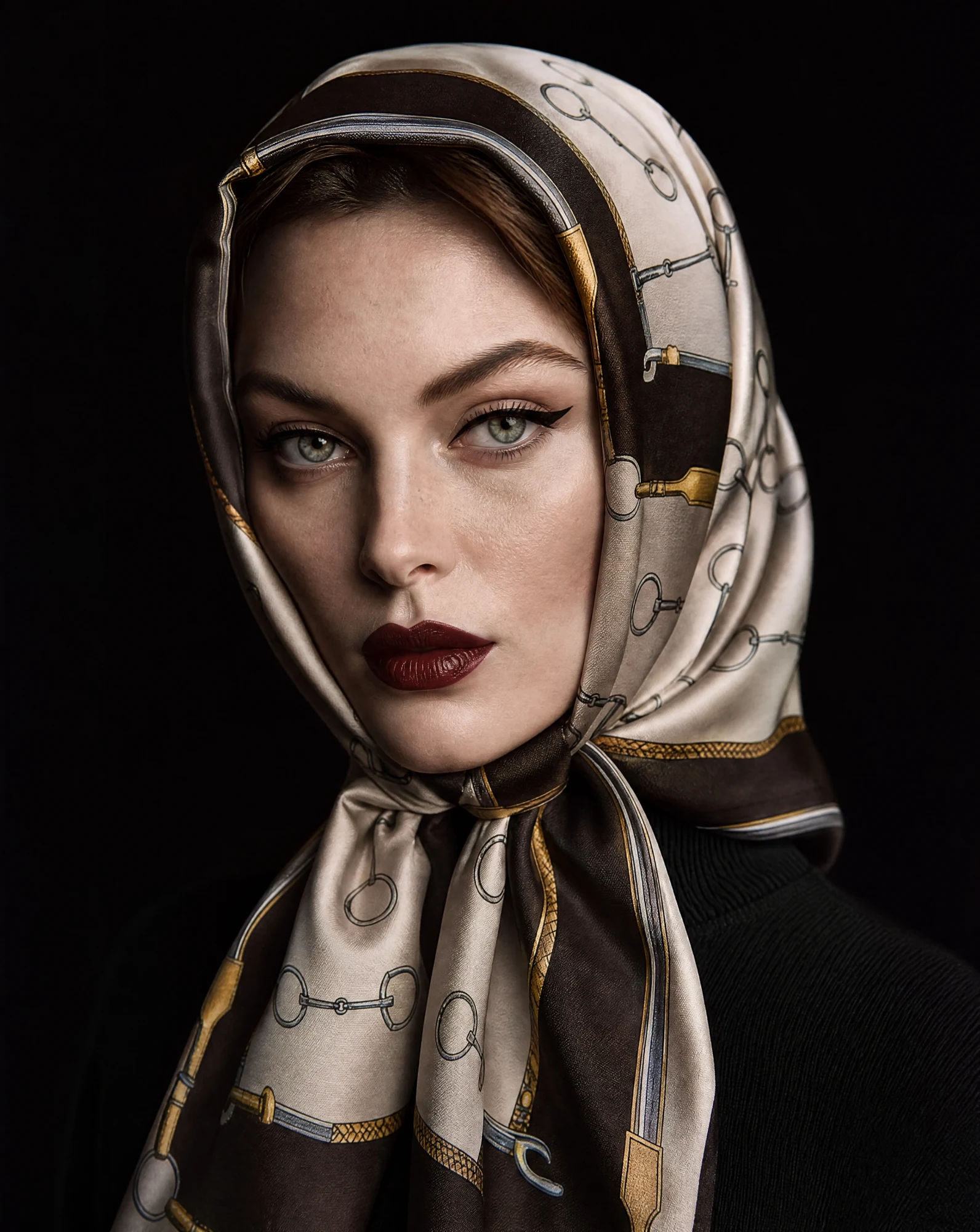 Equestrian Snaffle Bit Silk Scarf — Champagne Brown Gold Grey — accessories — VAUDRE numbered luxury — view 3