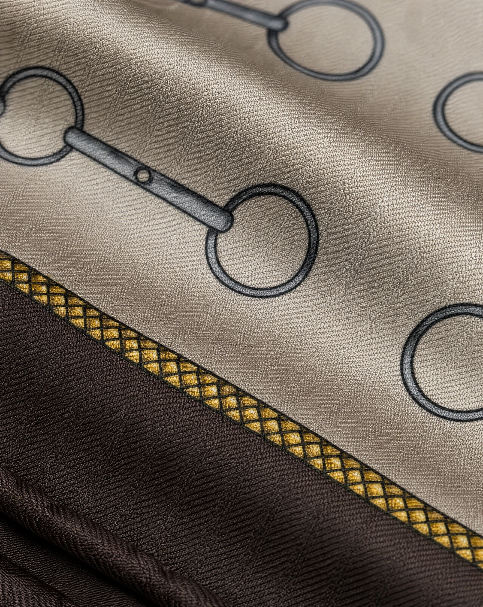 Equestrian Snaffle Bit Silk Scarf — Champagne Brown Gold Grey — accessories — VAUDRE numbered luxury — view 5