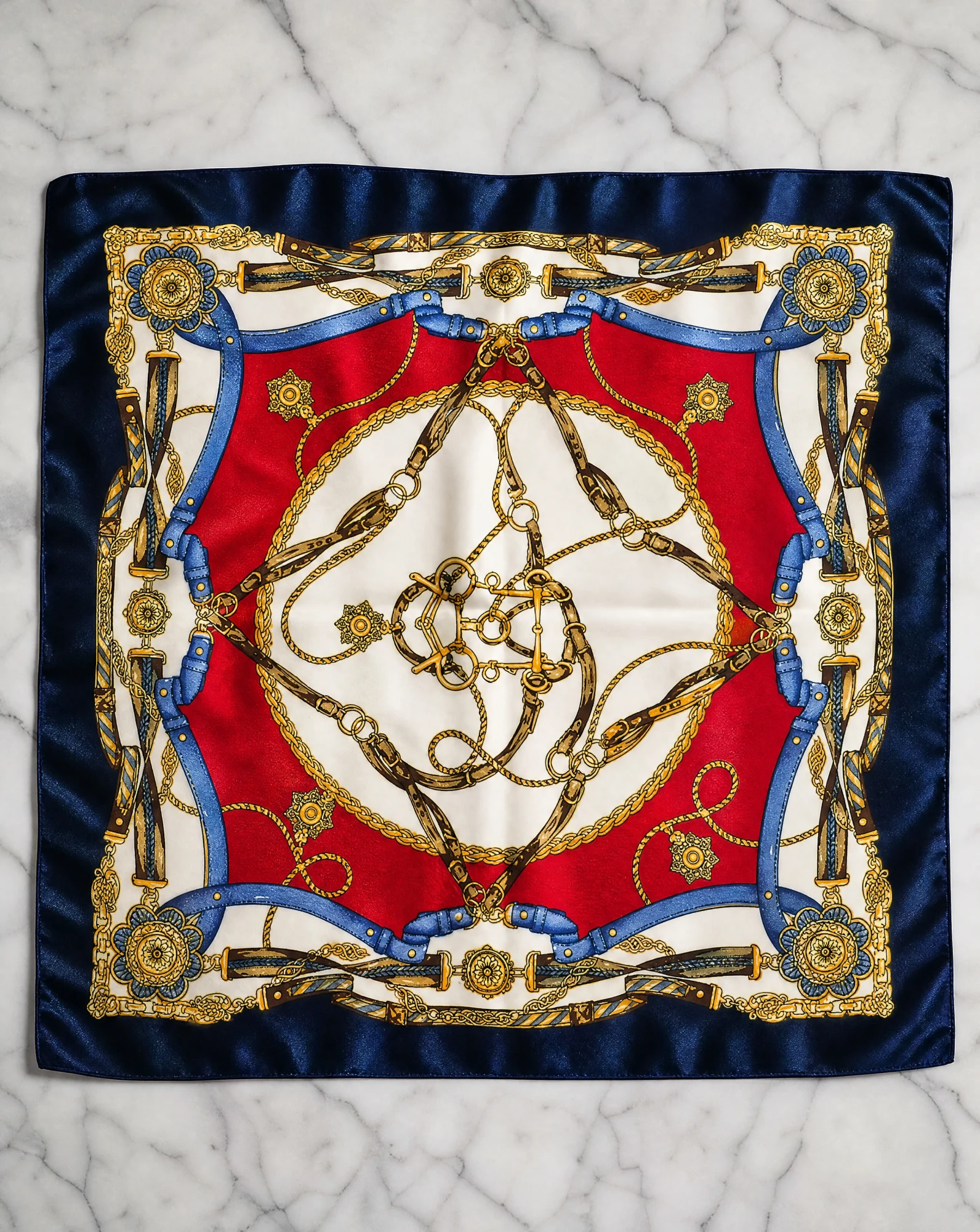 Royal Regalia Baroque Silk Scarf — Navy Red Gold Cream — accessories — VAUDRE numbered luxury