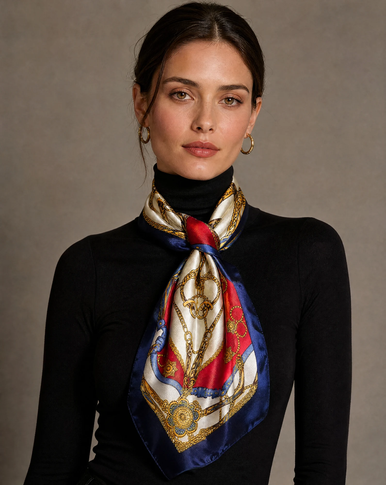 Royal Regalia Baroque Silk Scarf — Navy Red Gold Cream — accessories — VAUDRE numbered luxury — view 2