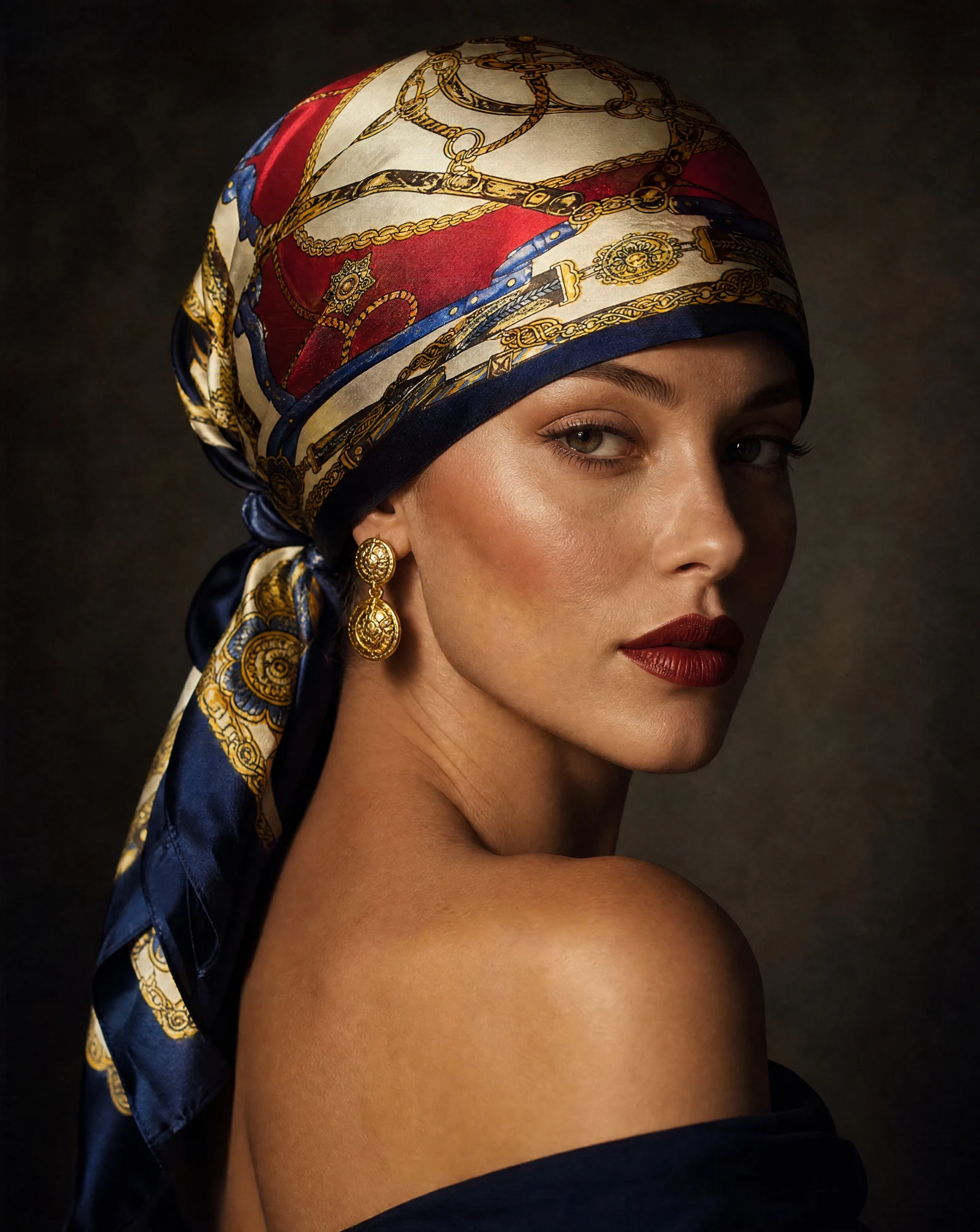 Royal Regalia Baroque Silk Scarf — Navy Red Gold Cream — accessories — VAUDRE numbered luxury — view 3