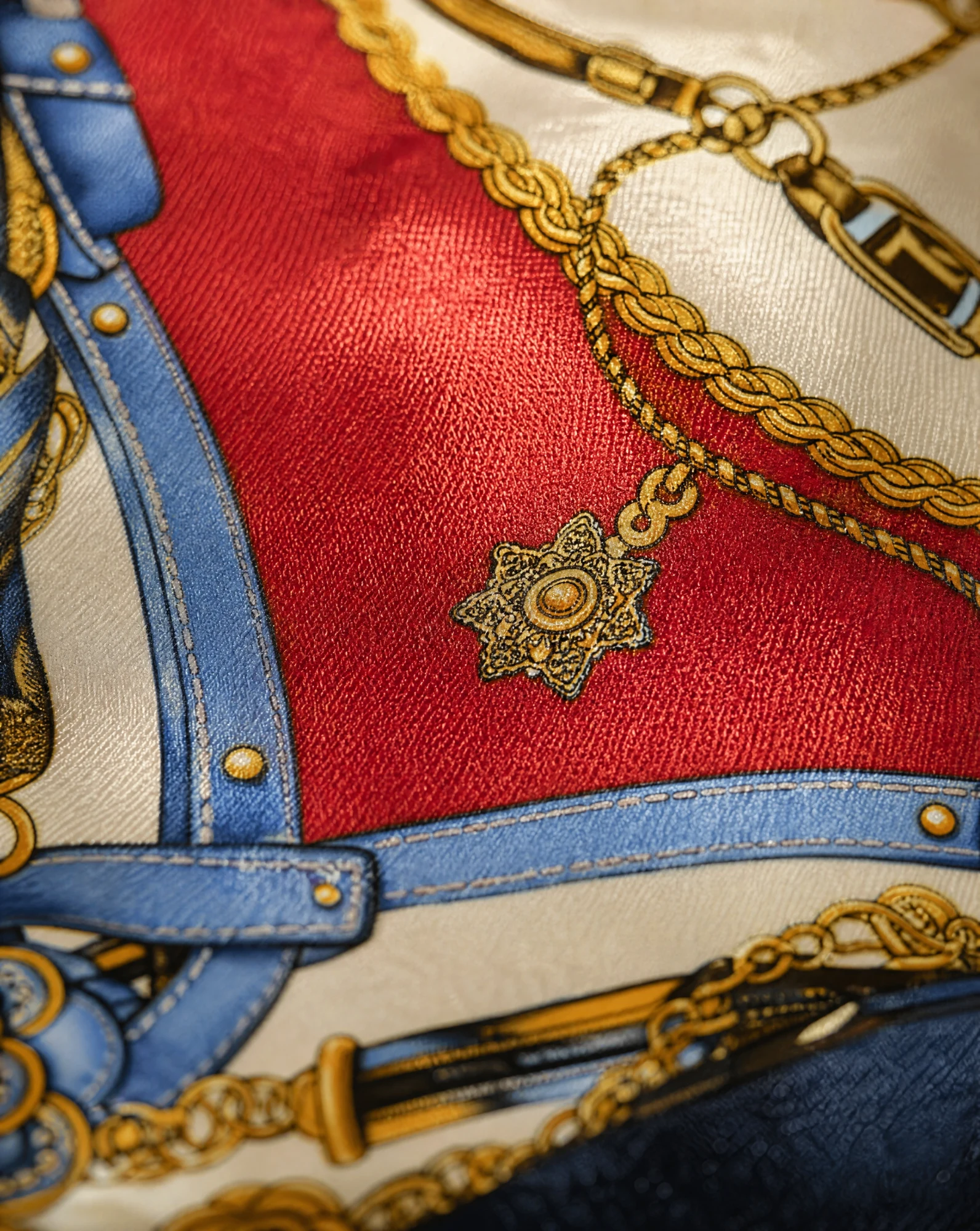 Royal Regalia Baroque Silk Scarf — Navy Red Gold Cream — accessories — VAUDRE numbered luxury — view 4