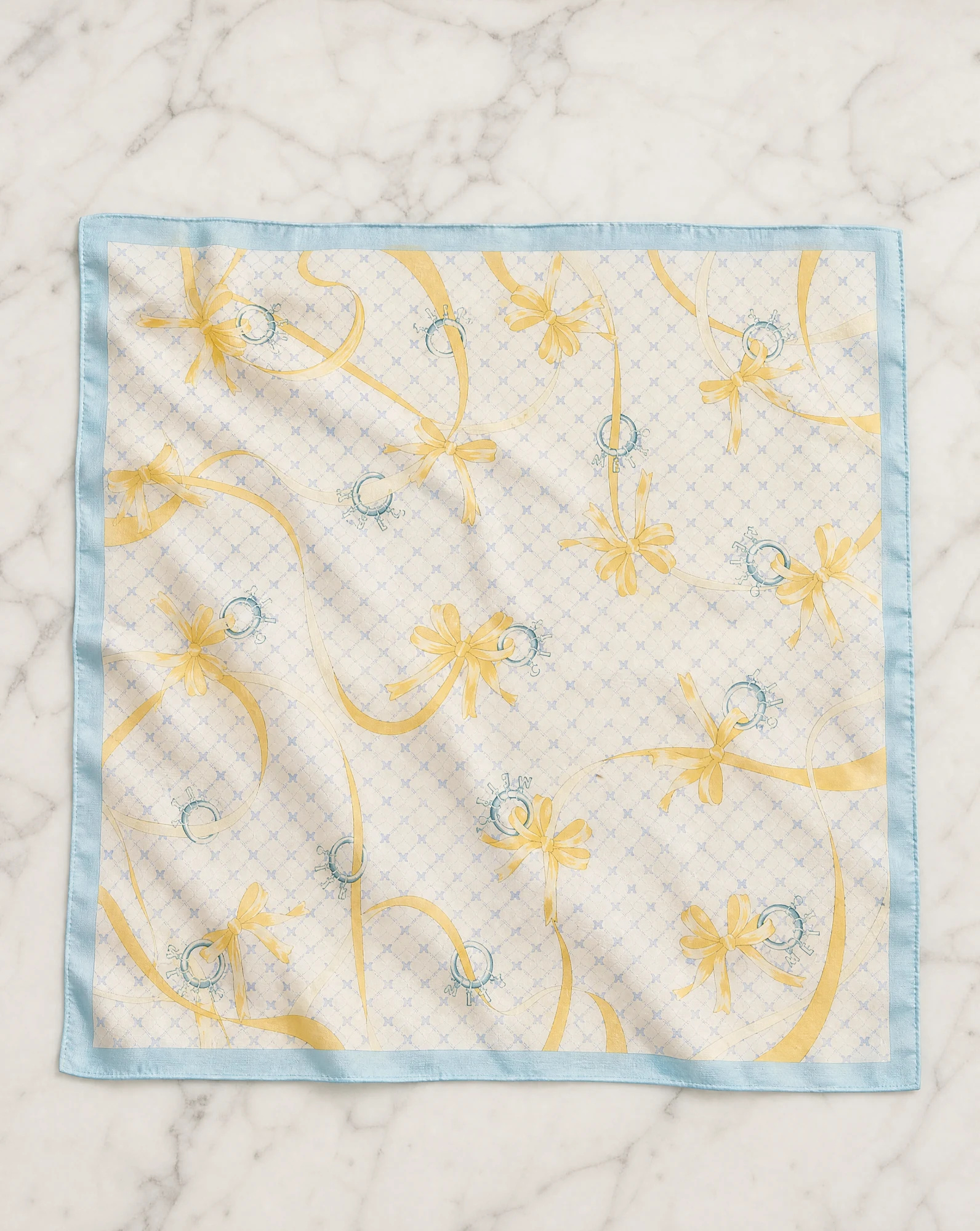 Ribbon & Bows Pastel Silk Scarf — Cream Sky Blue Yellow Lilac — accessories — VAUDRE numbered luxury