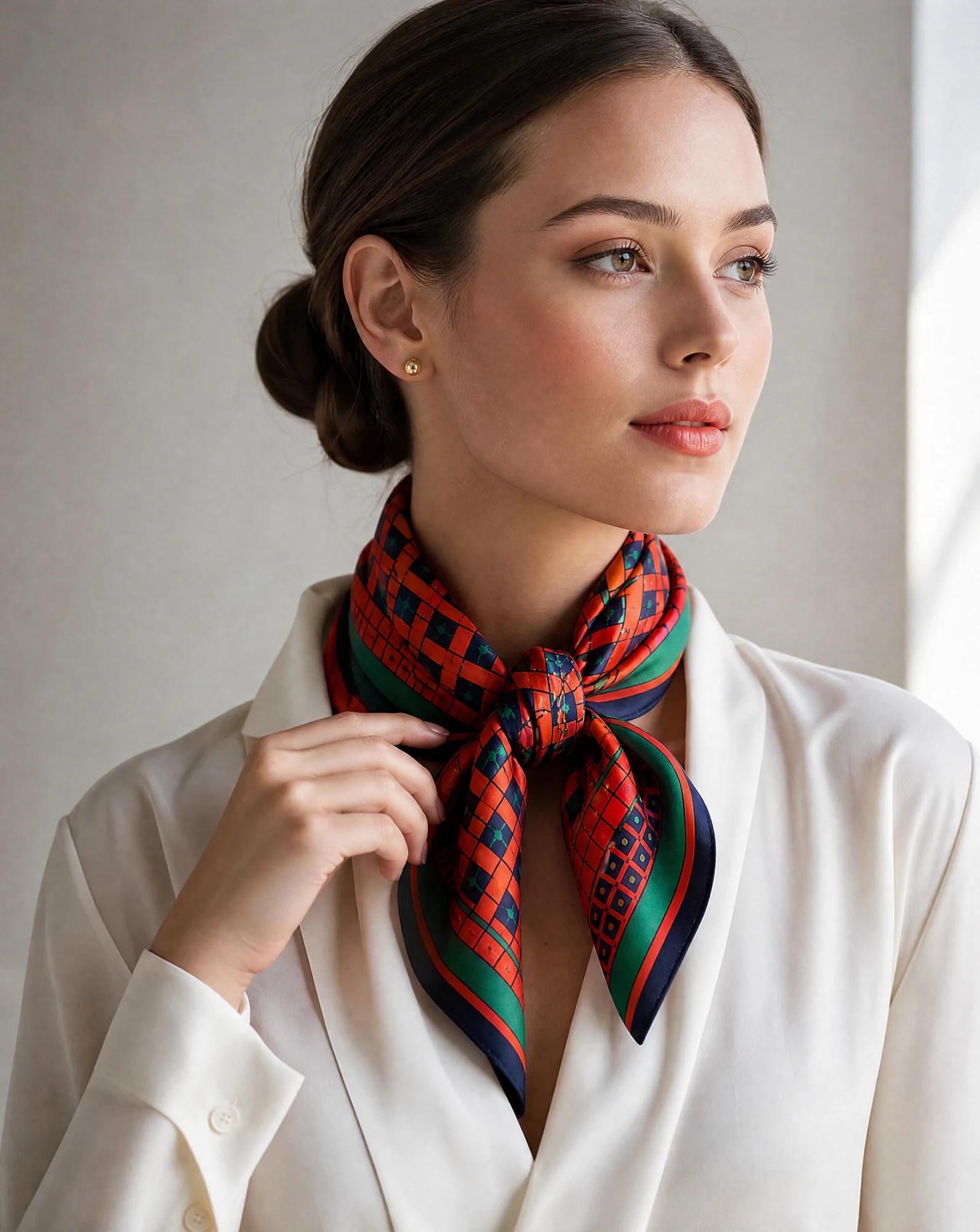 Geometric Lattice Retro Silk Scarf — accessories — VAUDRE numbered luxury — view 2