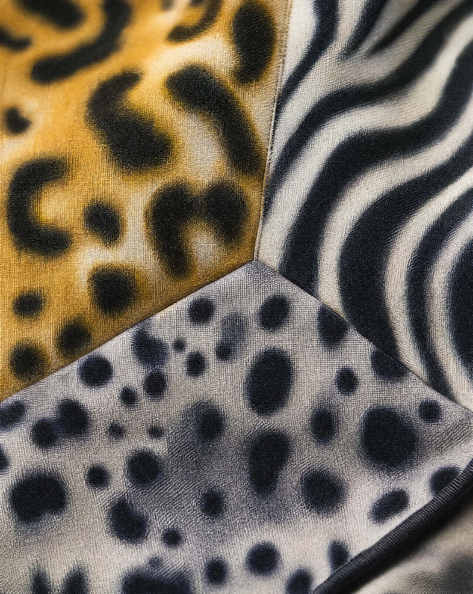 Savanna Patchwork Animal-Print Silk Scarf — Ivory Black Camel — accessories — VAUDRE numbered luxury — view 5