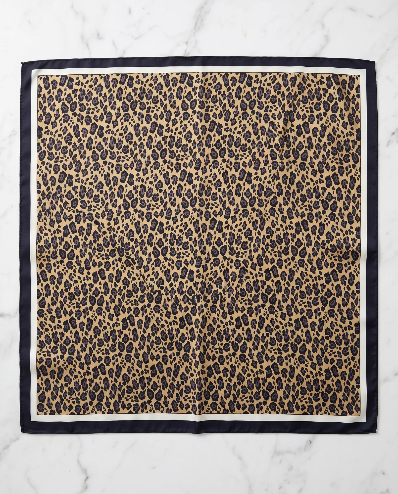 Golden Leopard Designed Silk Scarf — Camel Black Ivory — accessories — VAUDRE numbered luxury