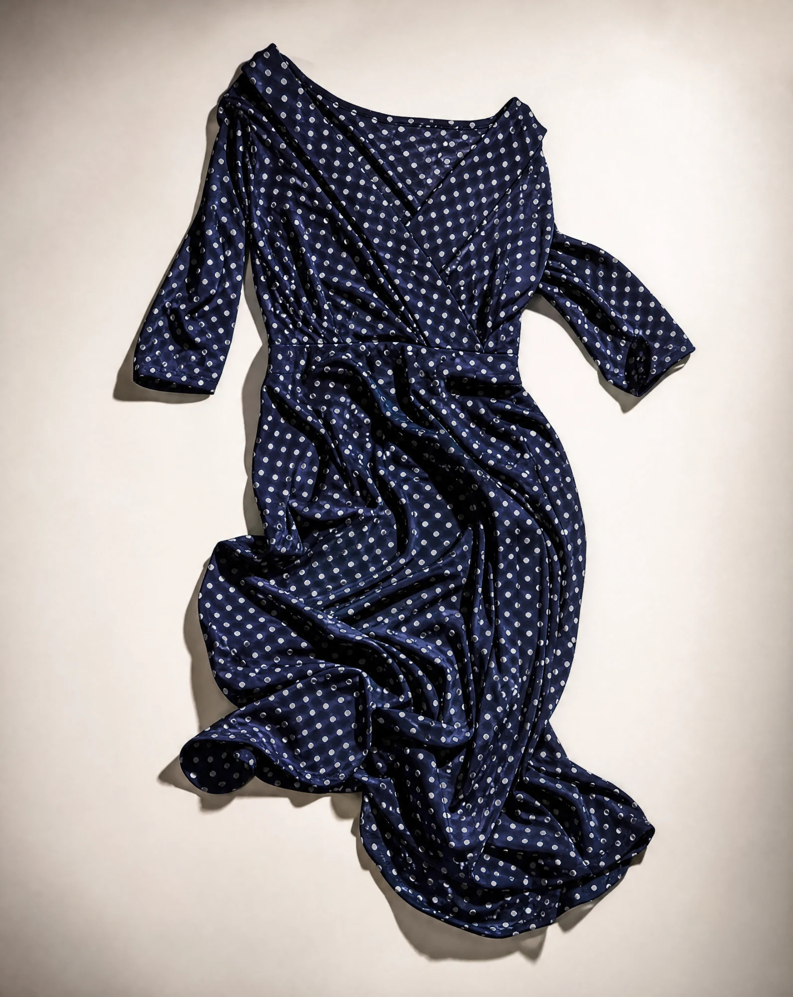 Navy Polka-Dot Surplice Midi Dress — Navy Ivory — resort wear — VAUDRE numbered luxury — view 4