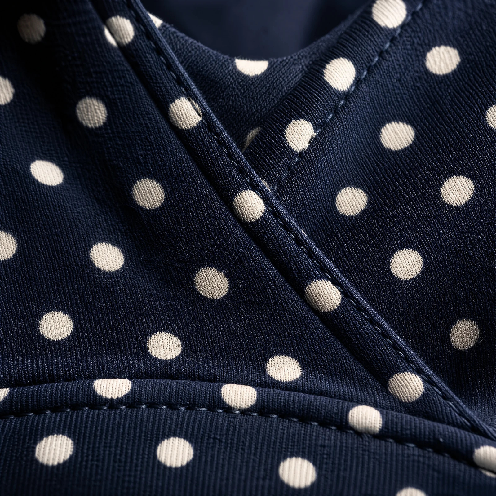 Navy Polka-Dot Surplice Midi Dress — Navy Ivory — resort wear — VAUDRE numbered luxury — view 5