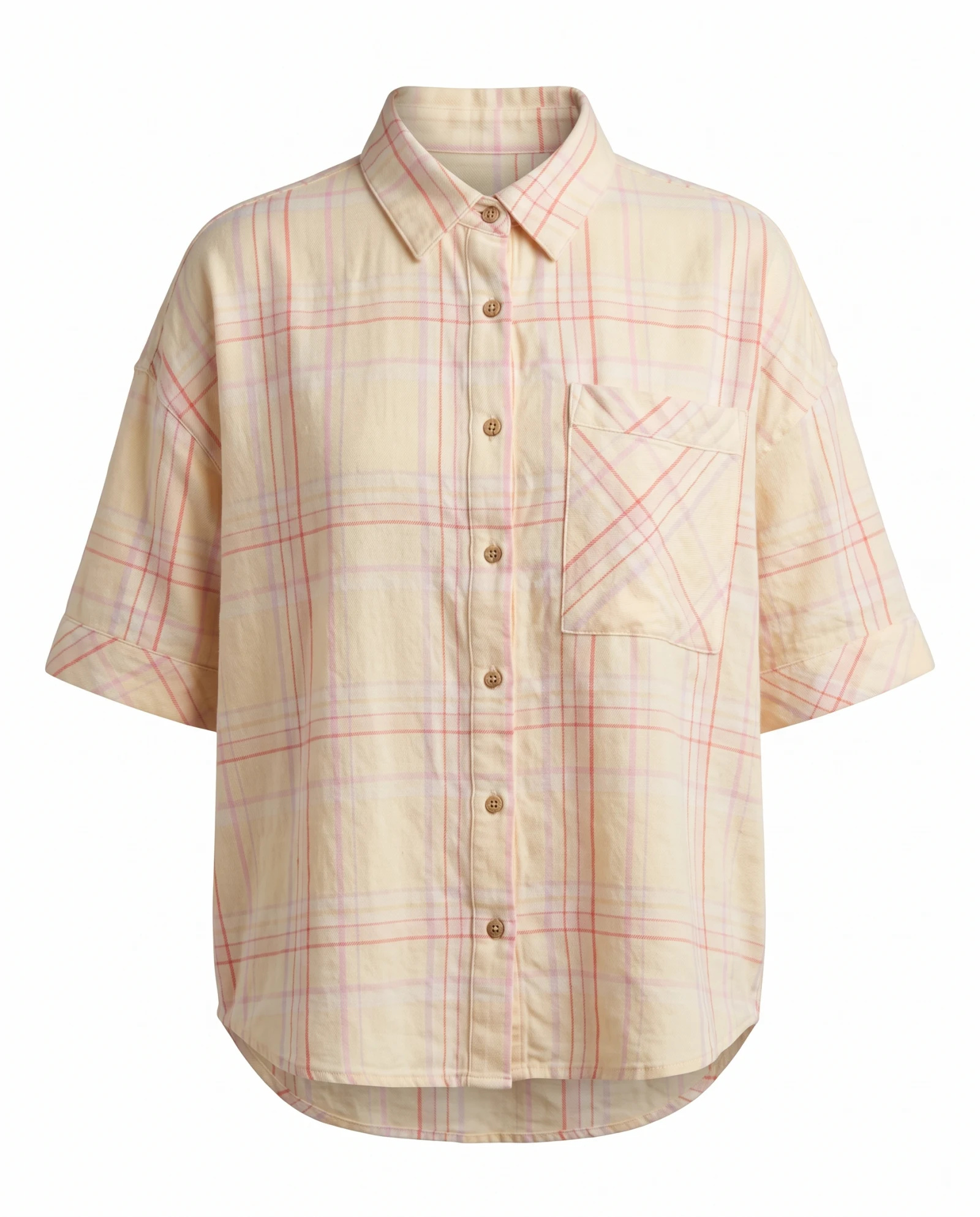 Blush Pastel Plaid Oversized Shirt — Cream Blush Pink Lilac (pastel plaid — the blouses — VAUDRE numbered luxury