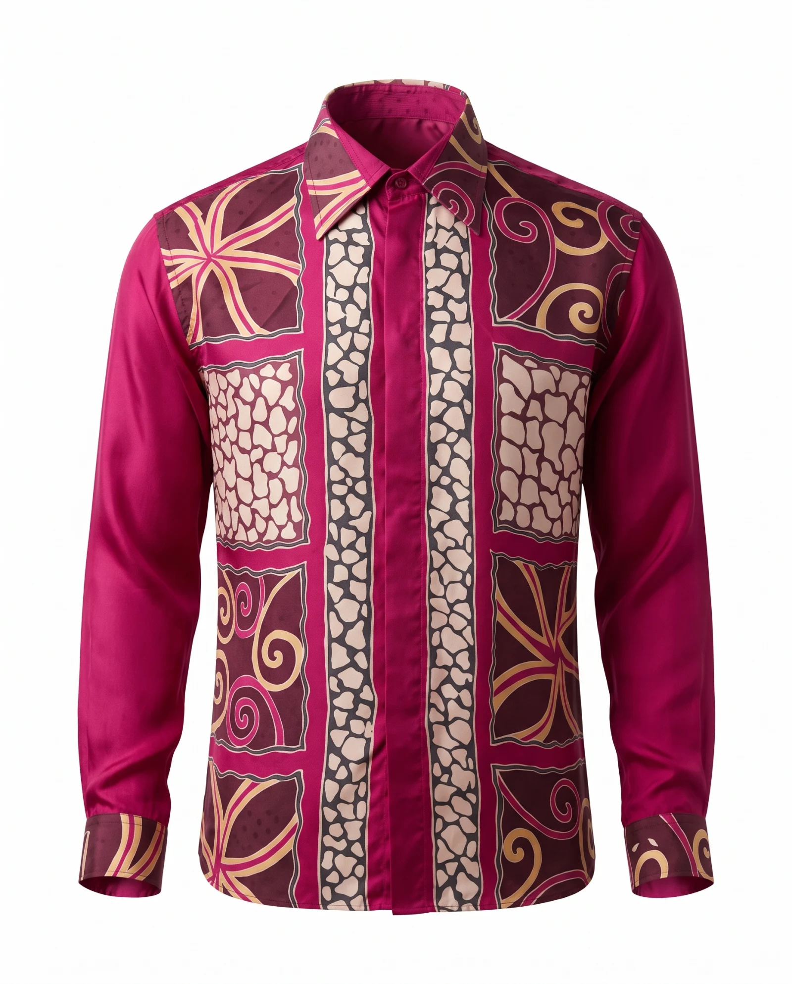 Magenta Baroque Panel Silk Shirt — Magenta Plum Gold Ivory — the blouses — VAUDRE numbered luxury