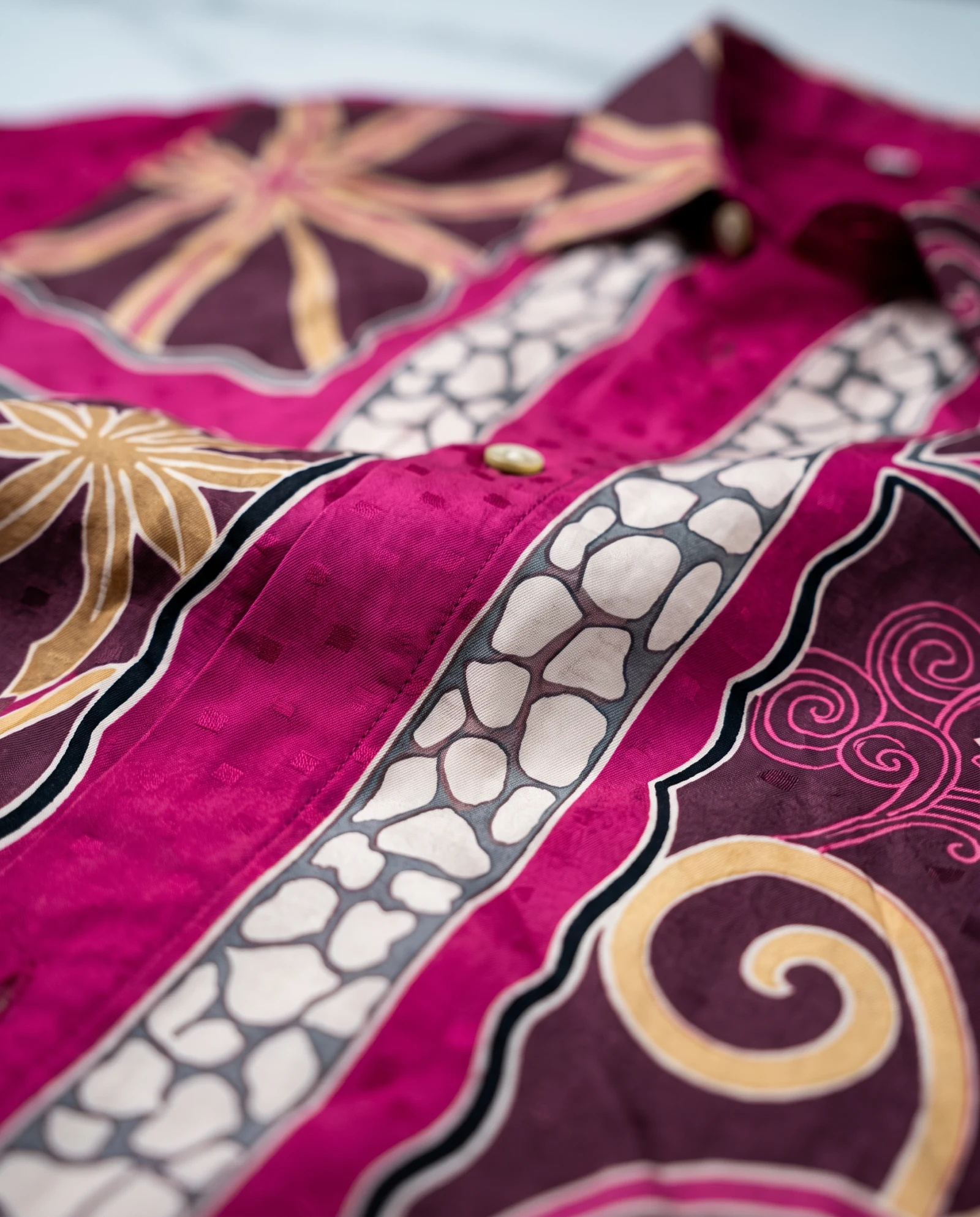 Magenta Baroque Panel Silk Shirt — Magenta Plum Gold Ivory — the blouses — VAUDRE numbered luxury — view 4