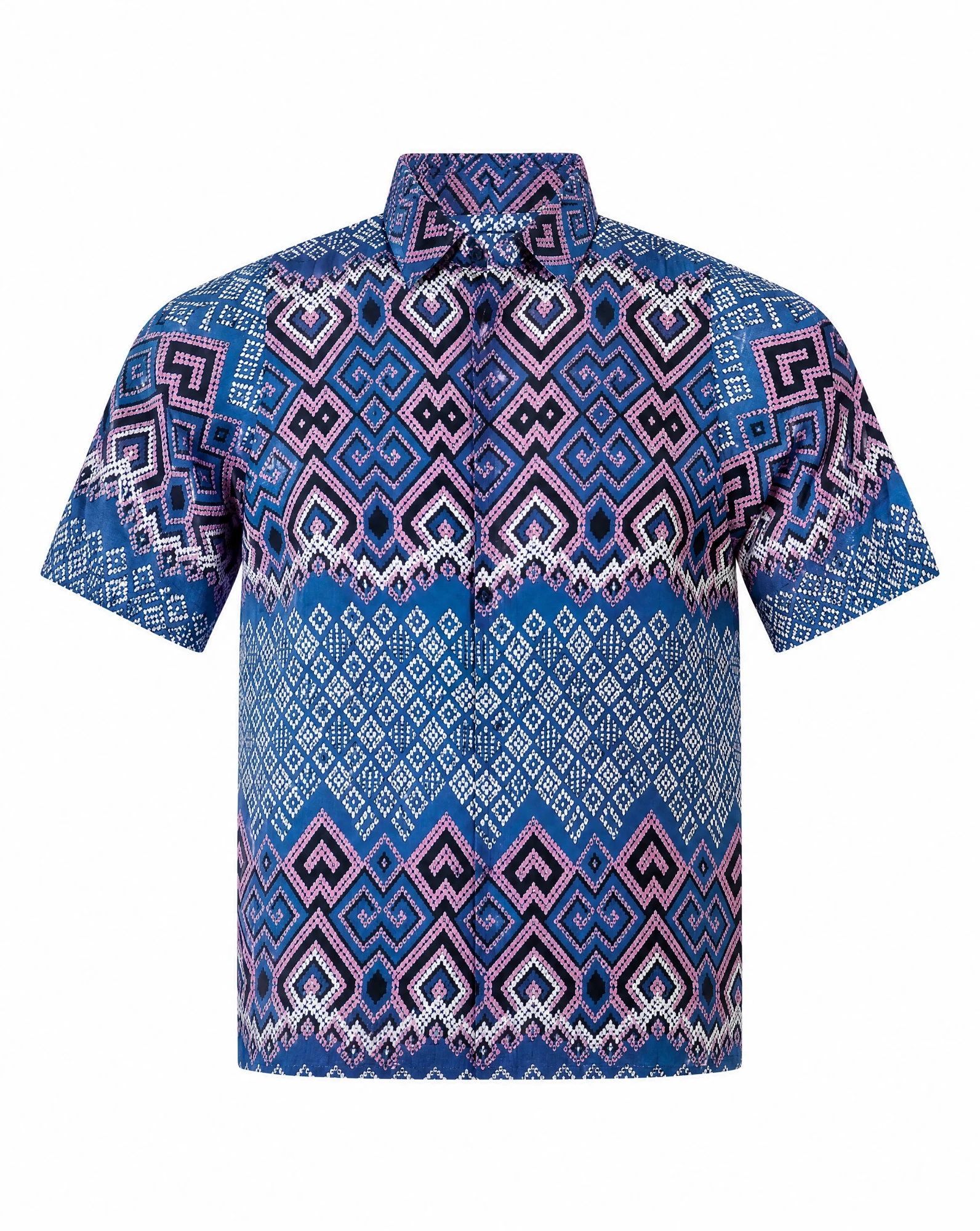 Cobalt Ikat Diamond Short-Sleeve Shirt — VAUDRE