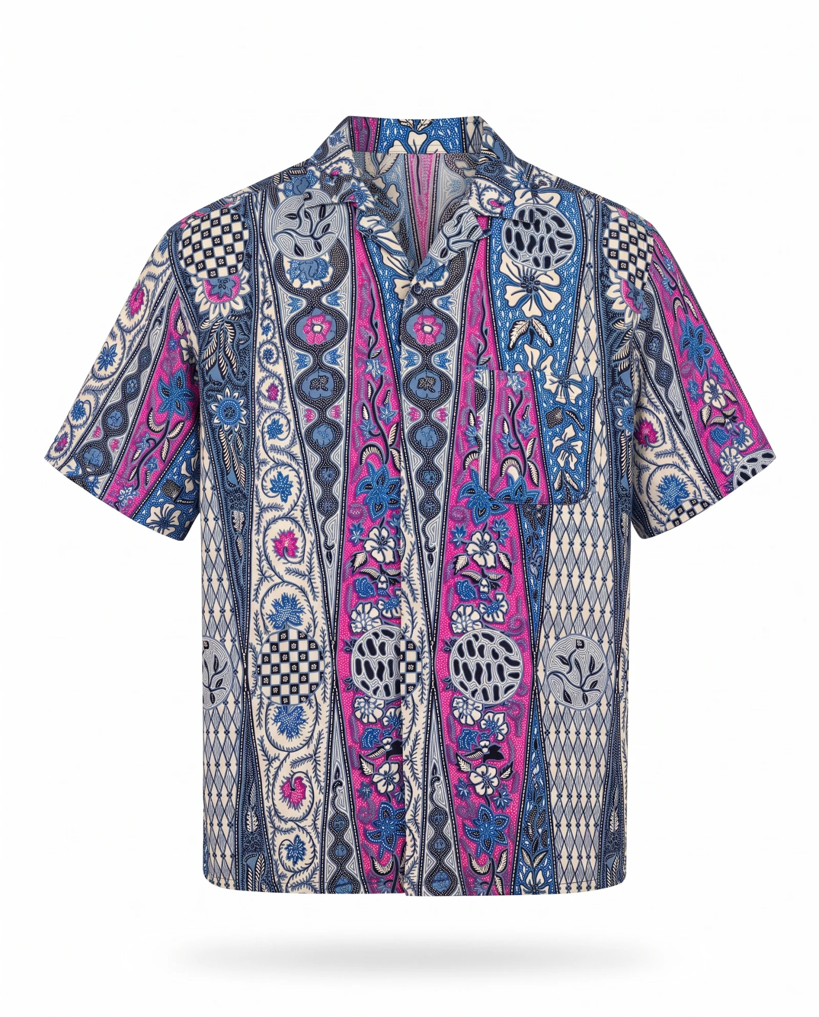 Indigo Batik Stripe Camp-Collar Shirt — VAUDRE