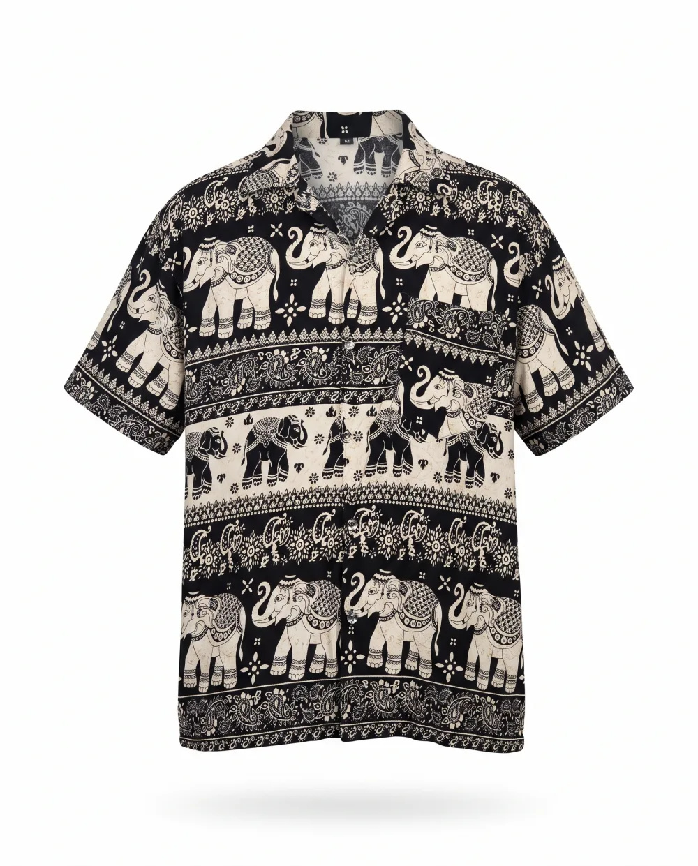 Onyx Elephant Batik Camp-Collar Shirt — Onyx Black Ivory Cream — street wear — VAUDRE numbered luxury