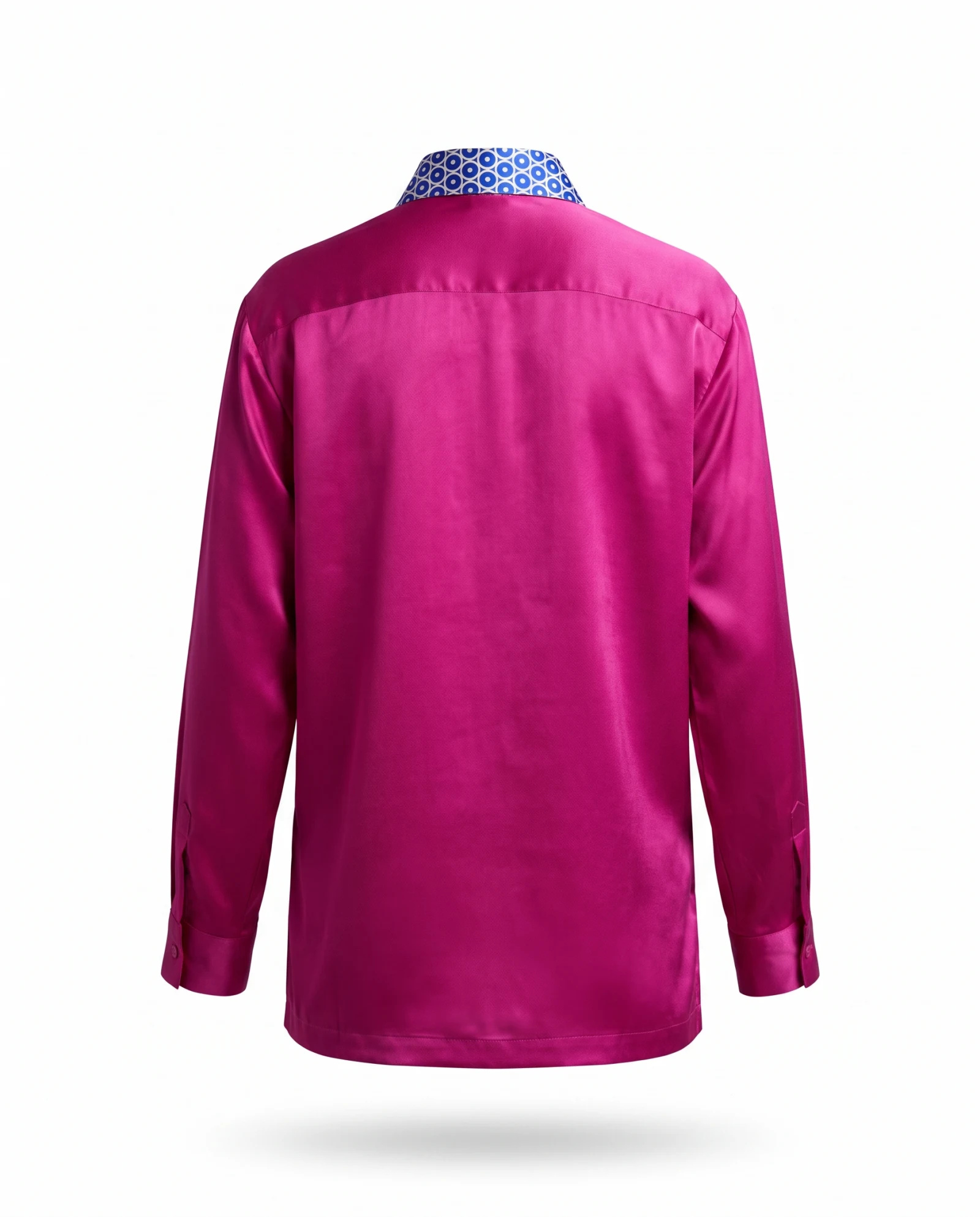 Magenta Reef Wave Silk Shirt — Magenta Pink Cobalt Blue Purple Bl — the blouses — VAUDRE numbered luxury — view 3