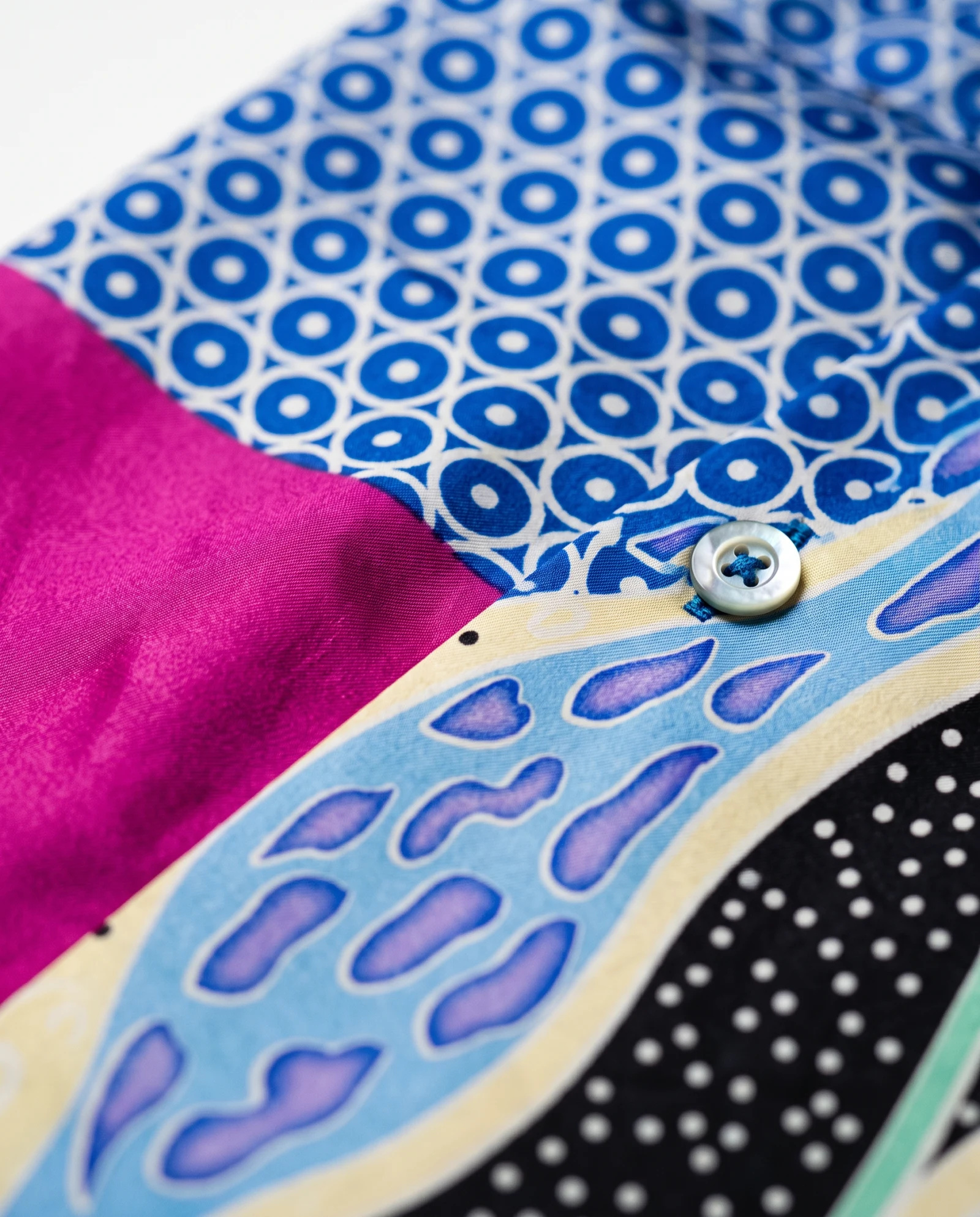 Magenta Reef Wave Silk Shirt — Magenta Pink Cobalt Blue Purple Bl — the blouses — VAUDRE numbered luxury — view 5