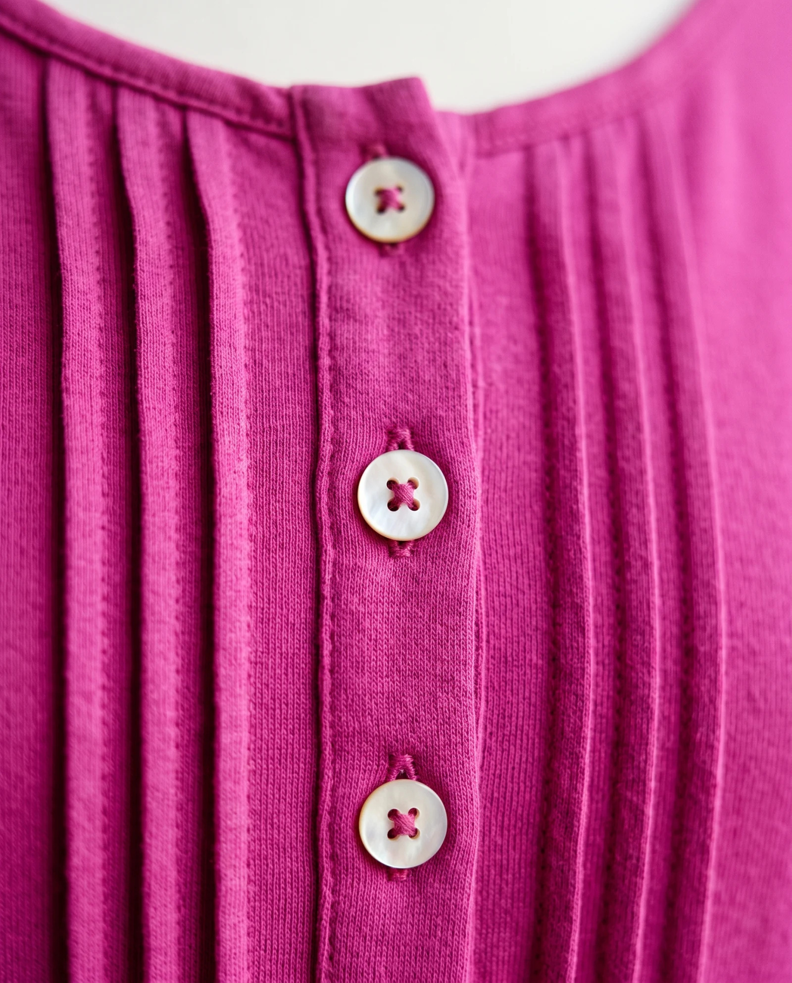 Fuchsia Pintuck Henley Tee — Fuchsia Pink Magenta Berry — the blouses — VAUDRE numbered luxury — view 5