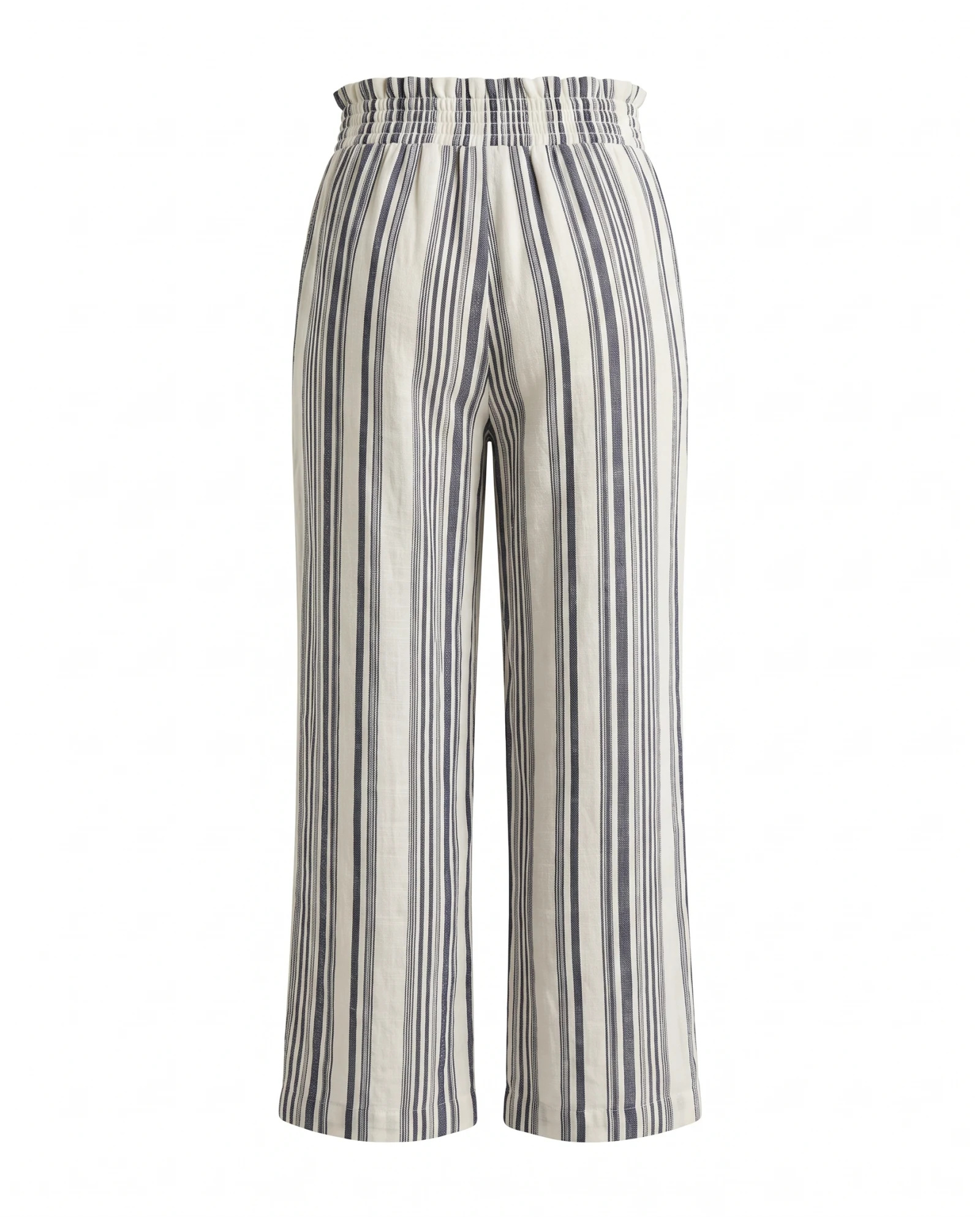 Riviera Stripe Belted Linen Wide-Leg Trousers — Ivory Cream Navy Blue Stripe — the linen edit — VAUDRE numbered luxury — view 3