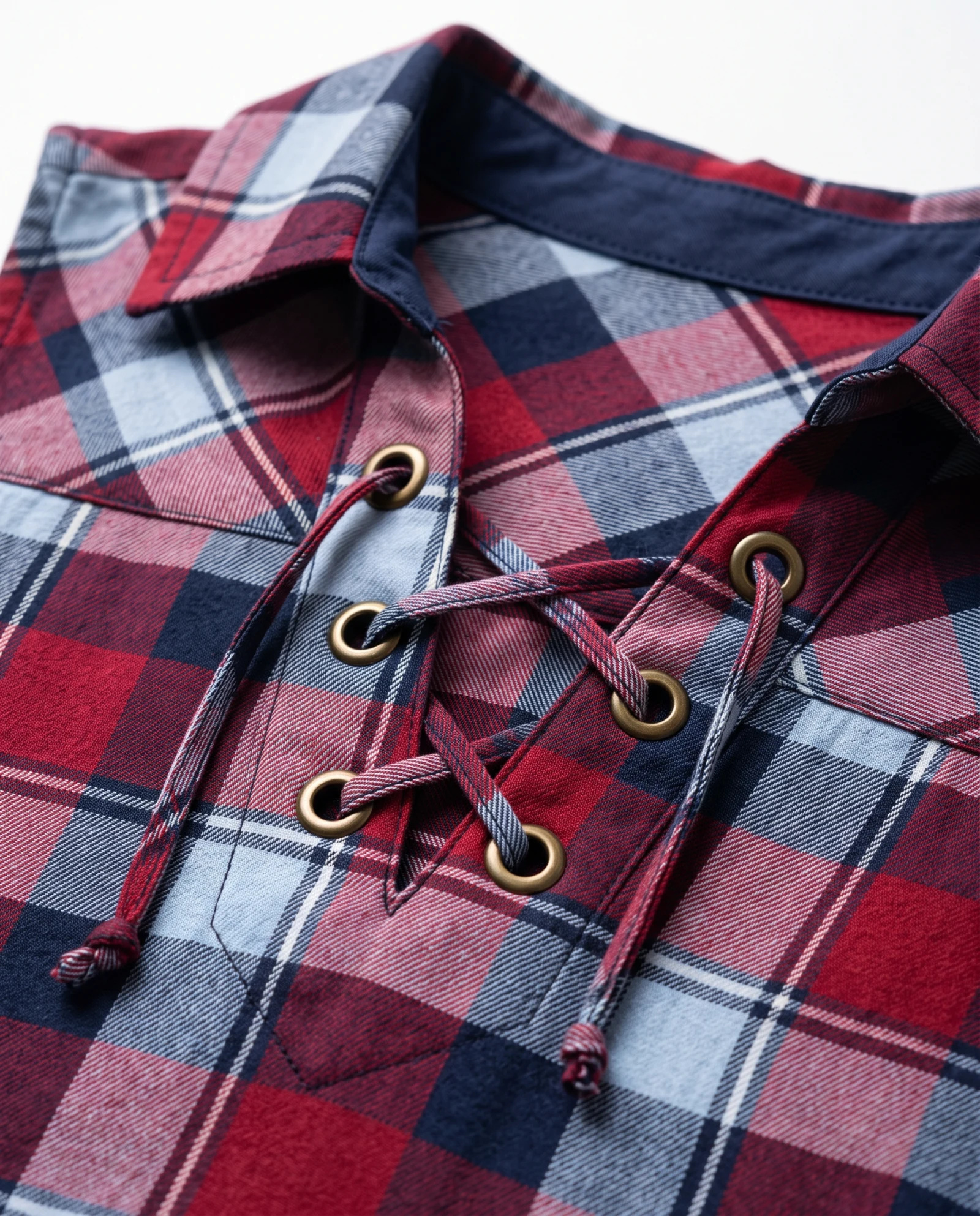 Crimson Tartan Lace-Up Sleeveless Tunic — Crimson Red Navy Blue Sky Blue Whi — the linen edit — VAUDRE numbered luxury — view 5