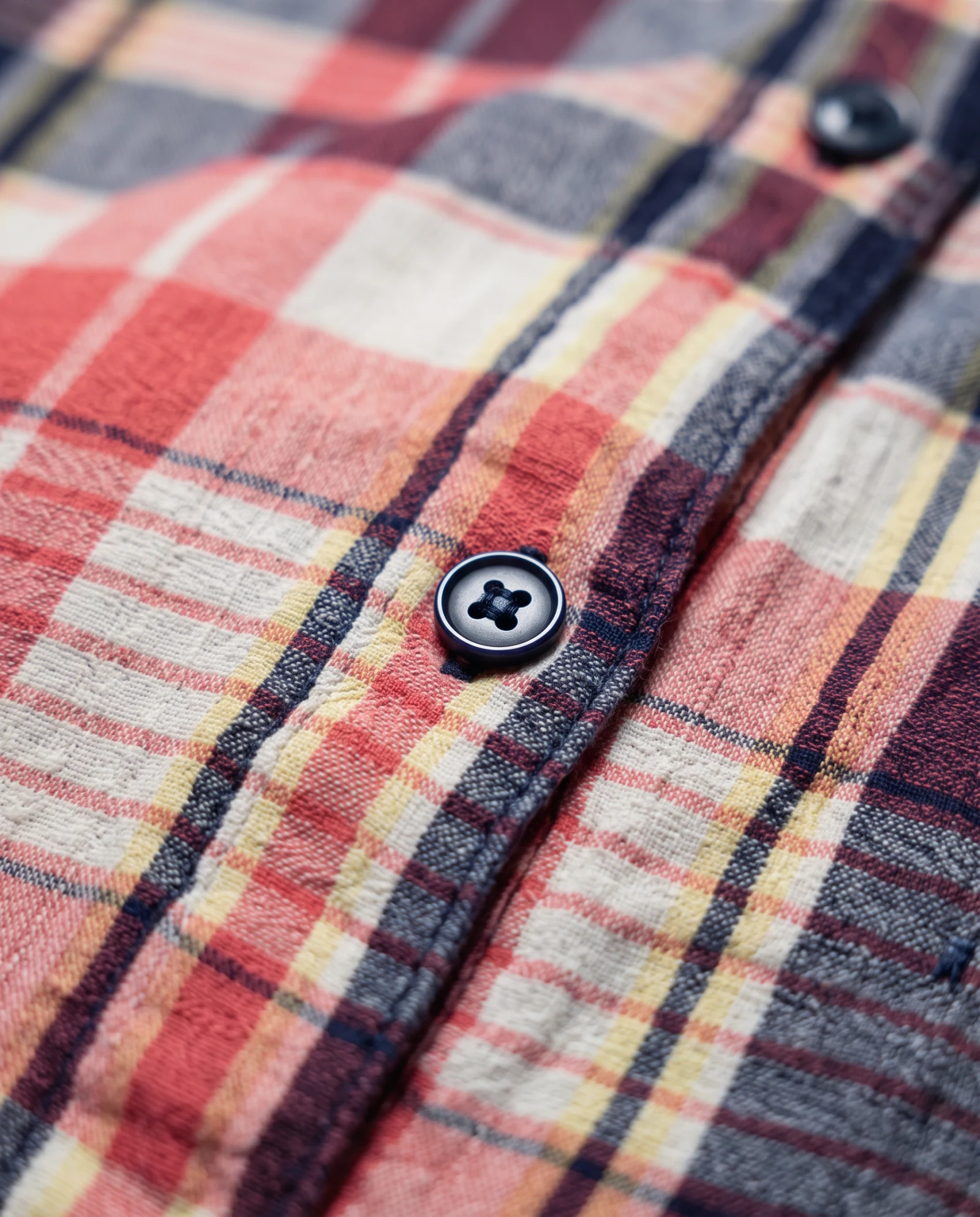 Coral Check Roll-Sleeve Cotton Shirt — Coral Pink Navy Blue Ivory White Y — the linen edit — VAUDRE numbered luxury — view 3