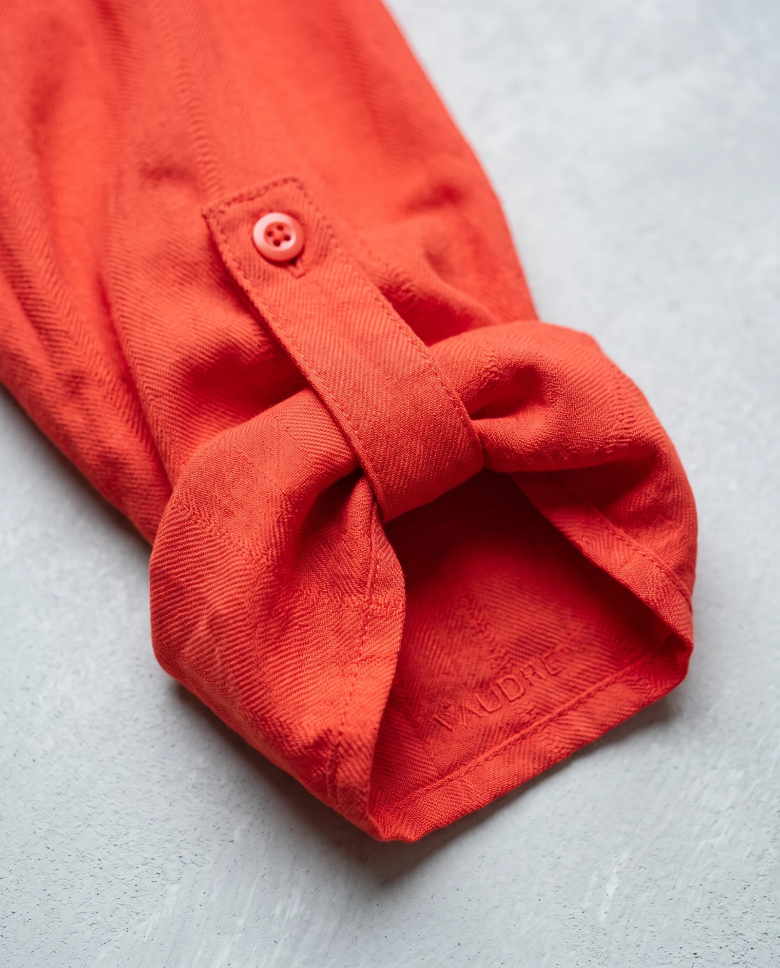 Coral Cowl-Neck Drawstring Waist Dress — Coral Orange Poppy Red — resort wear — VAUDRE numbered luxury — view 5