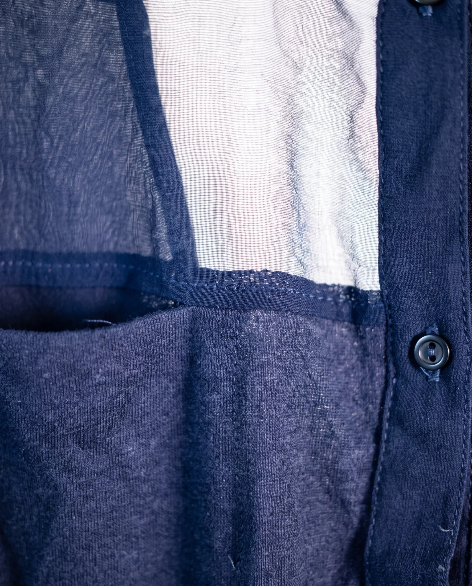 Navy Sheer-Panel High-Low Longline Shirt — Navy Blue Midnight Navy — the blouses — VAUDRE numbered luxury — view 5