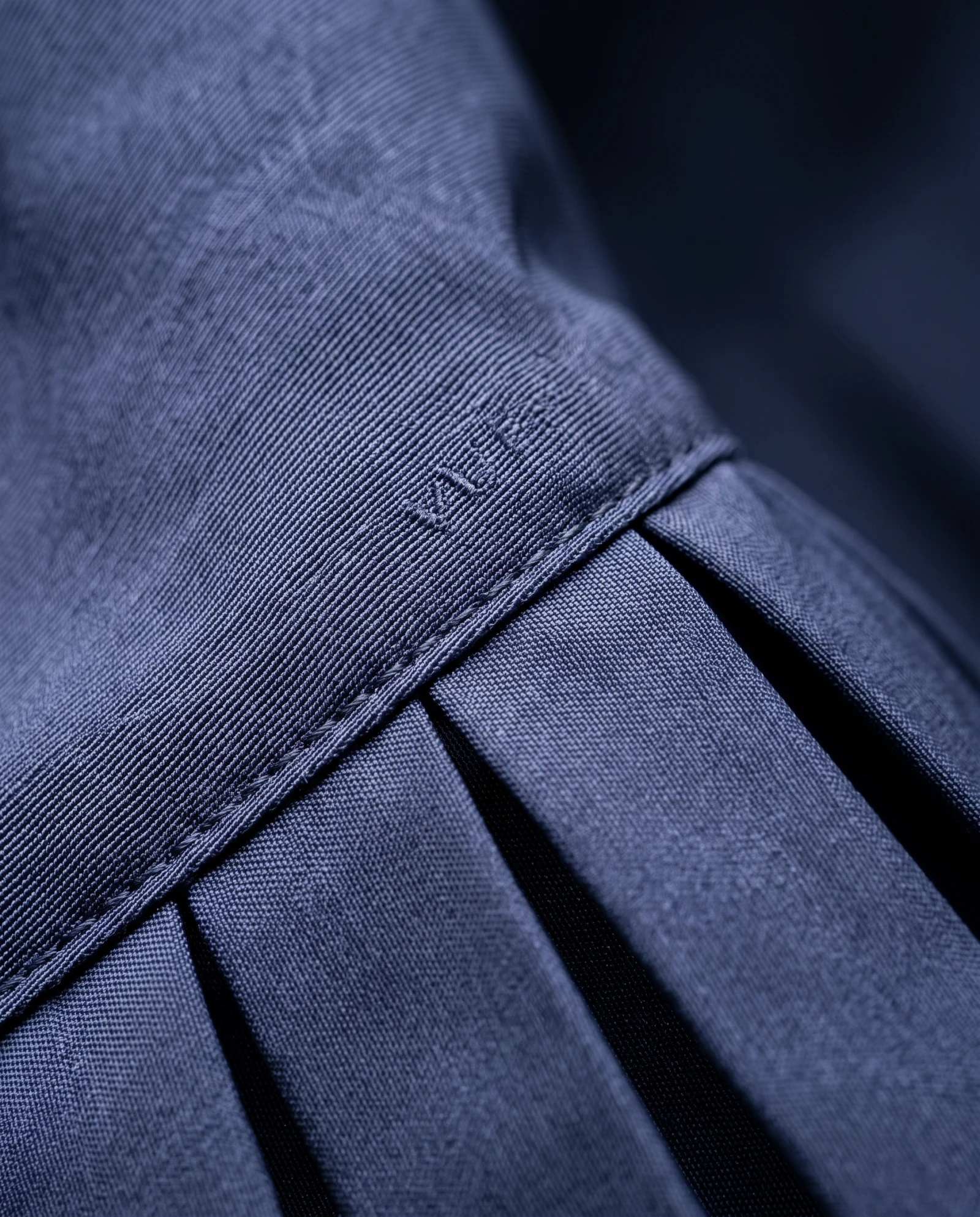Navy Drop-Yoke Pleated Midi Skirt — Navy Blue Midnight Navy — the skirts — VAUDRE numbered luxury — view 5