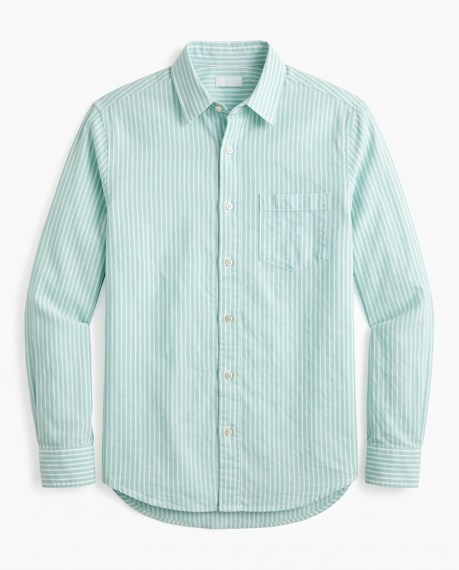 Seafoam Green Stripe Long-Sleeve Cotton Shirt — Seafoam Green Mint Green & Ivory White — the shirt (casual/formal) — VAUDRE numbered luxury