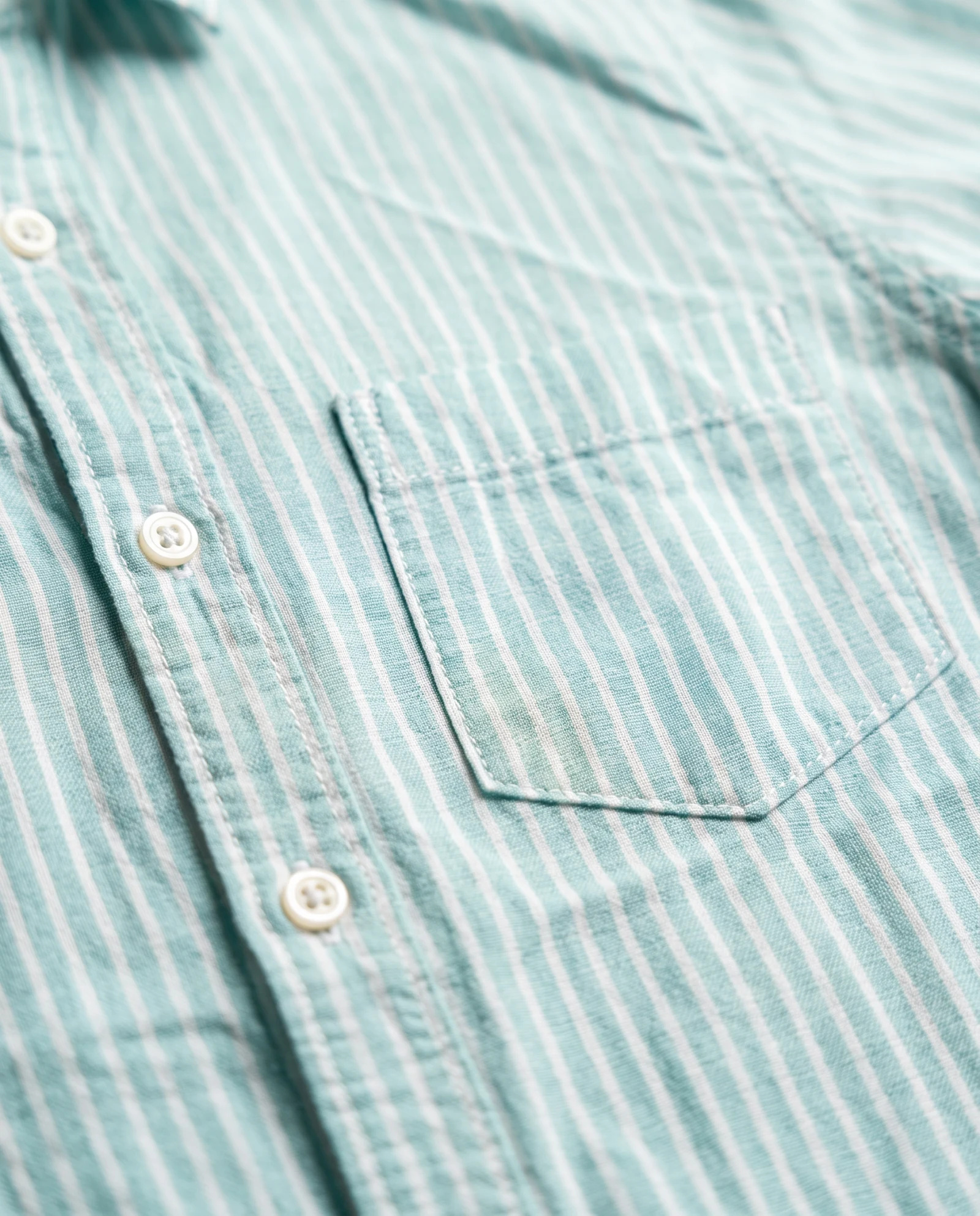 Seafoam Green Stripe Long-Sleeve Cotton Shirt — Seafoam Green Mint Green & Ivory White — the shirt (casual/formal) — VAUDRE numbered luxury — view 5