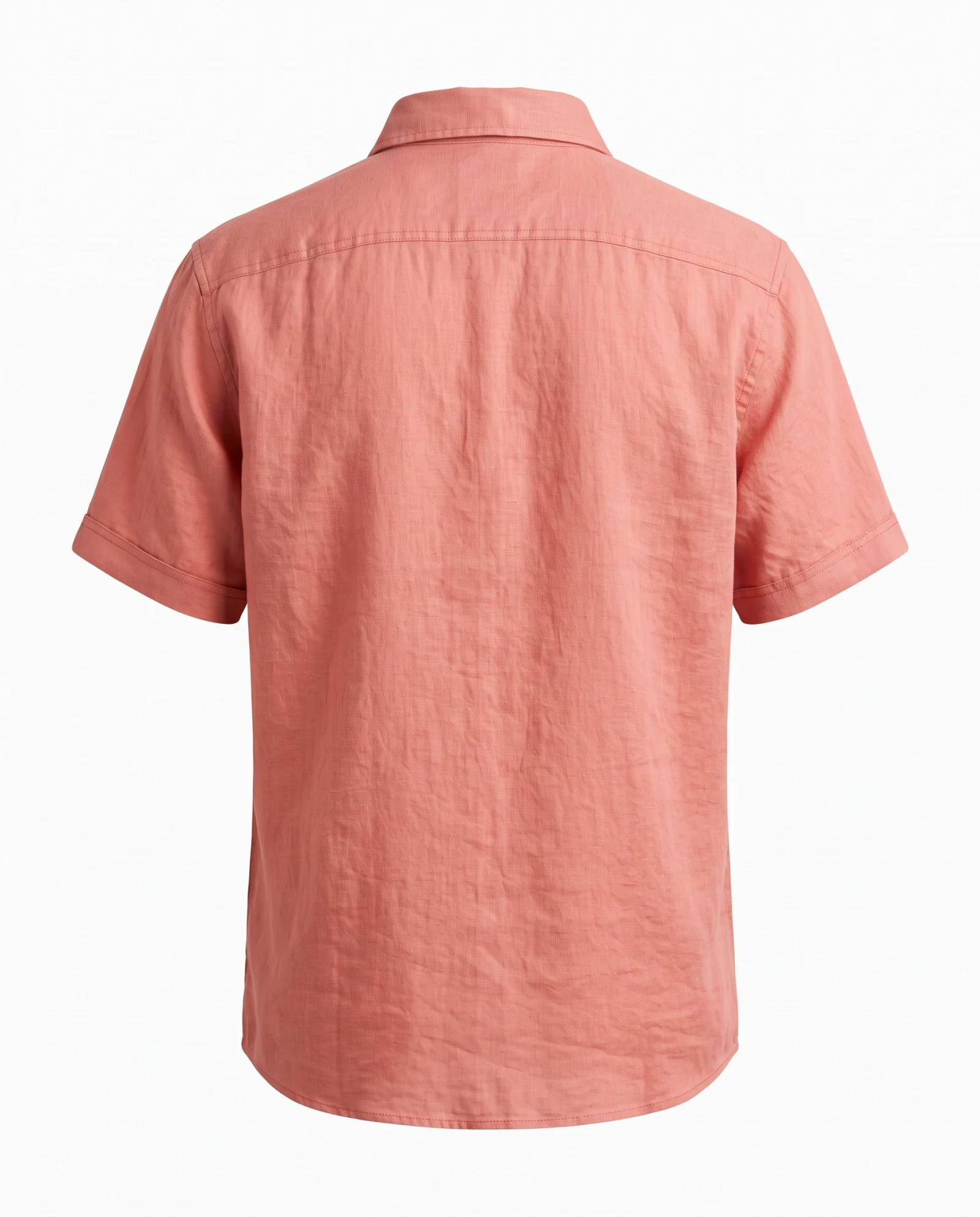 Terracotta Rose Short-Sleeve Linen Shirt — Terracotta Rose Coral Clay (Dusty Pink — the linen — VAUDRE numbered luxury — view 3