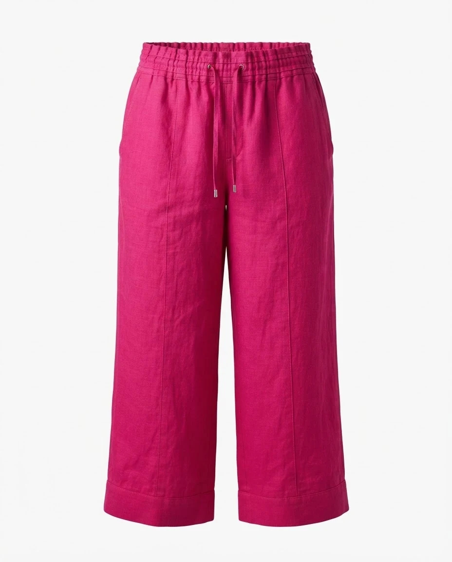 Fuchsia Pink Wide-Leg Cropped Linen Trousers — Fuchsia Pink Magenta — the linen edit — VAUDRE numbered luxury