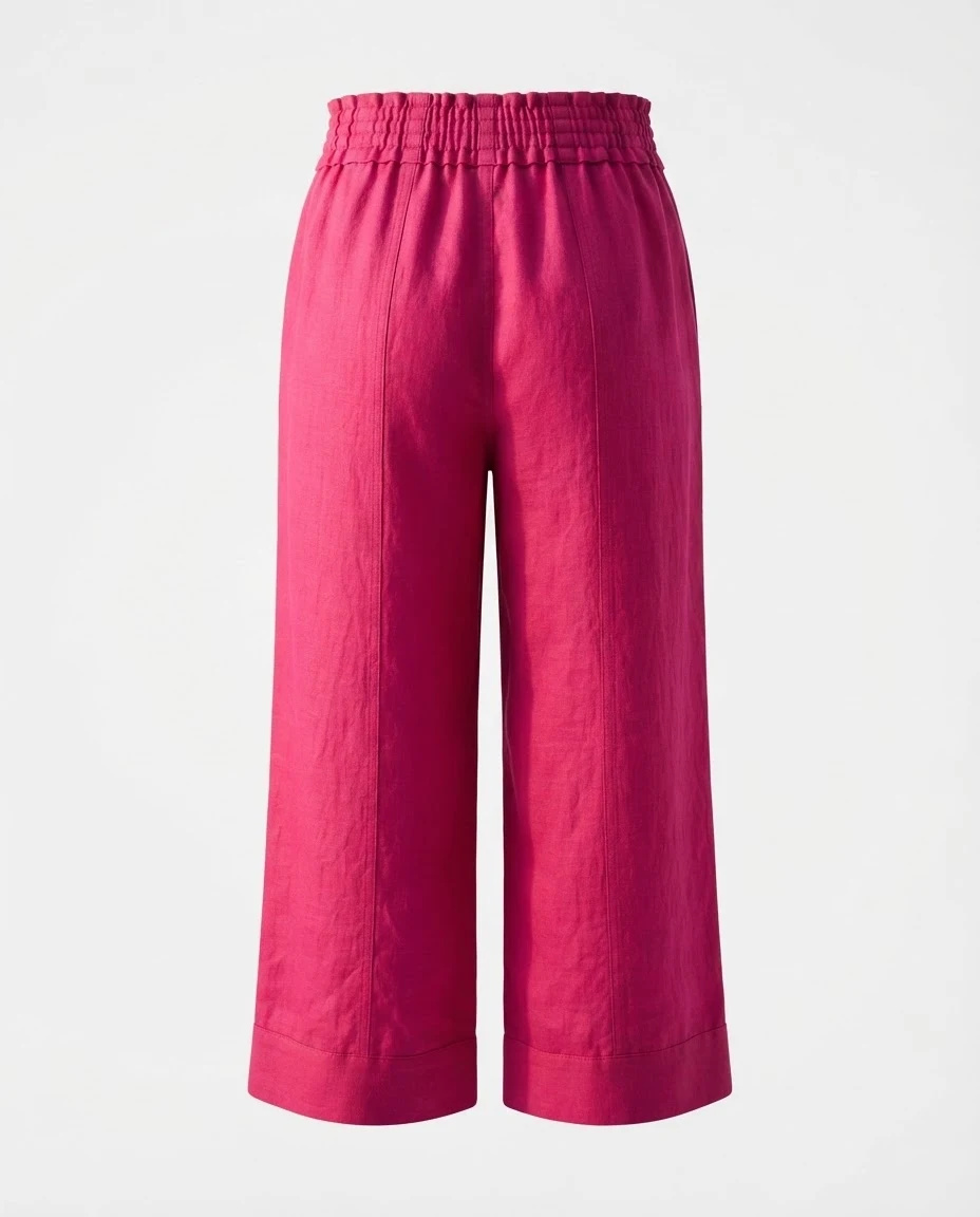 Fuchsia Pink Wide-Leg Cropped Linen Trousers — Fuchsia Pink Magenta — the linen edit — VAUDRE numbered luxury — view 2