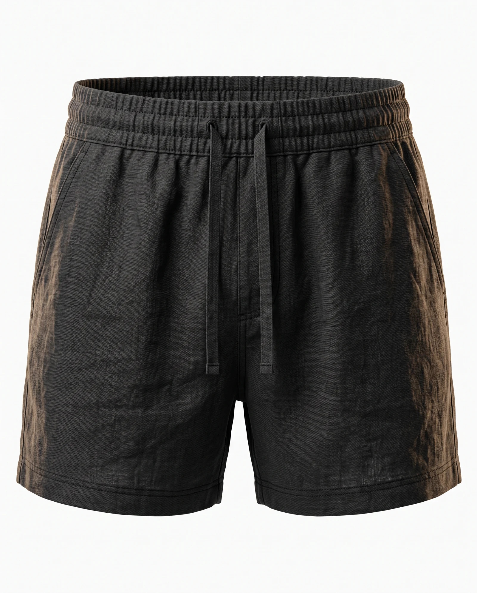 Charcoal Black Drawstring Linen Shorts — Charcoal Black Washed Black — sports wear — VAUDRE numbered luxury