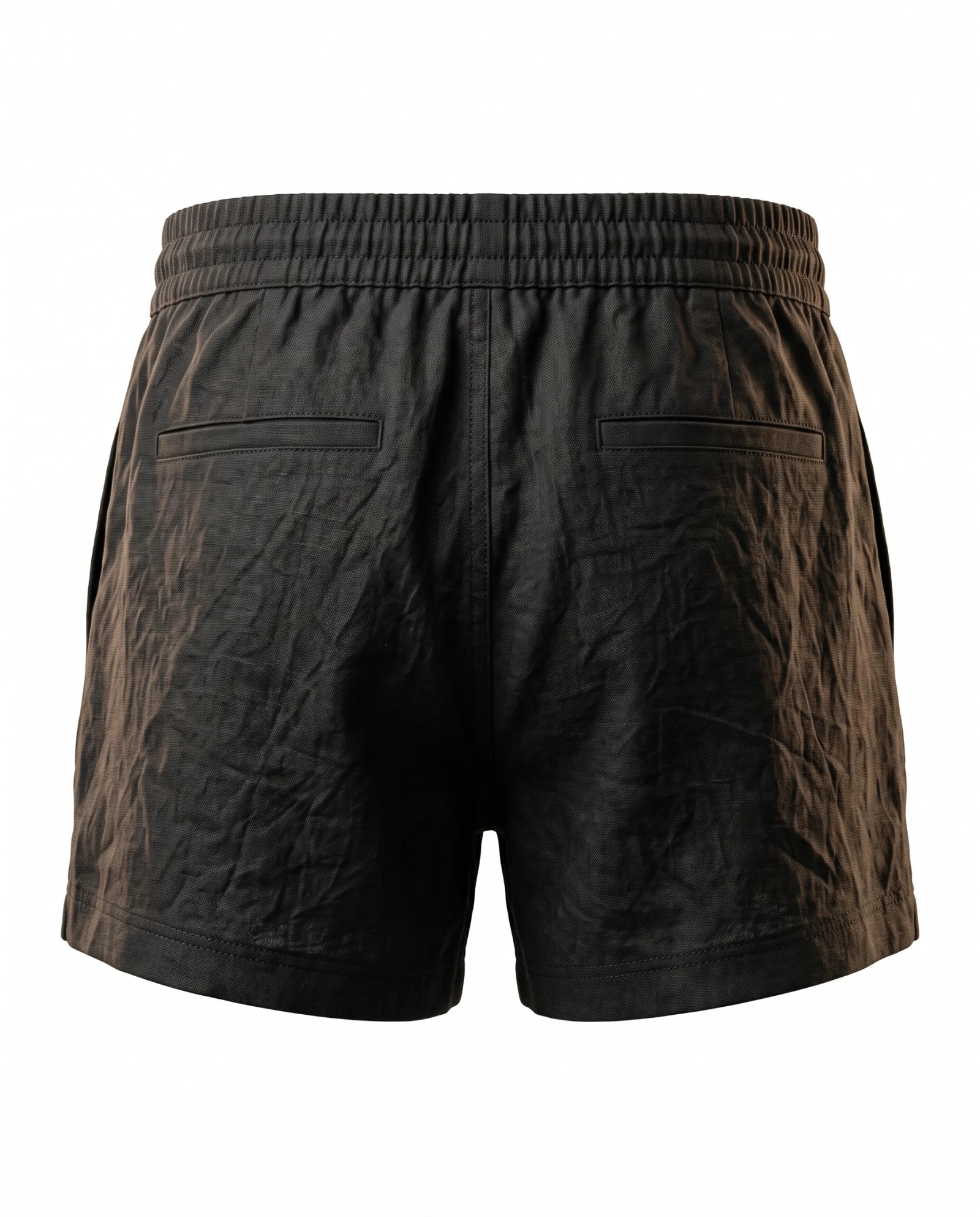 Charcoal Black Drawstring Linen Shorts — Charcoal Black Washed Black — sports wear — VAUDRE numbered luxury — view 3
