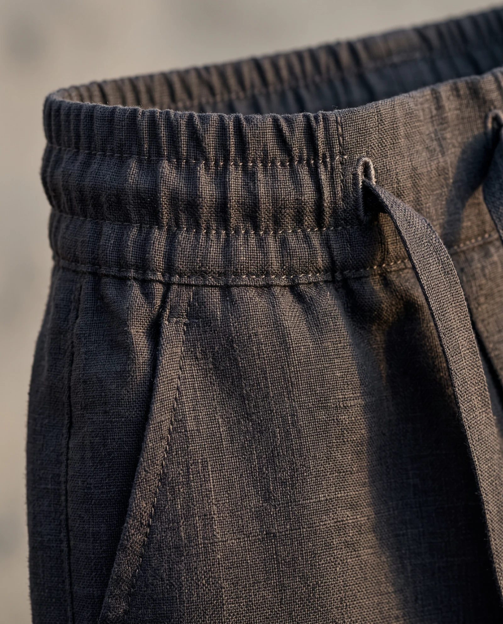 Charcoal Black Drawstring Linen Shorts — Charcoal Black Washed Black — sports wear — VAUDRE numbered luxury — view 5