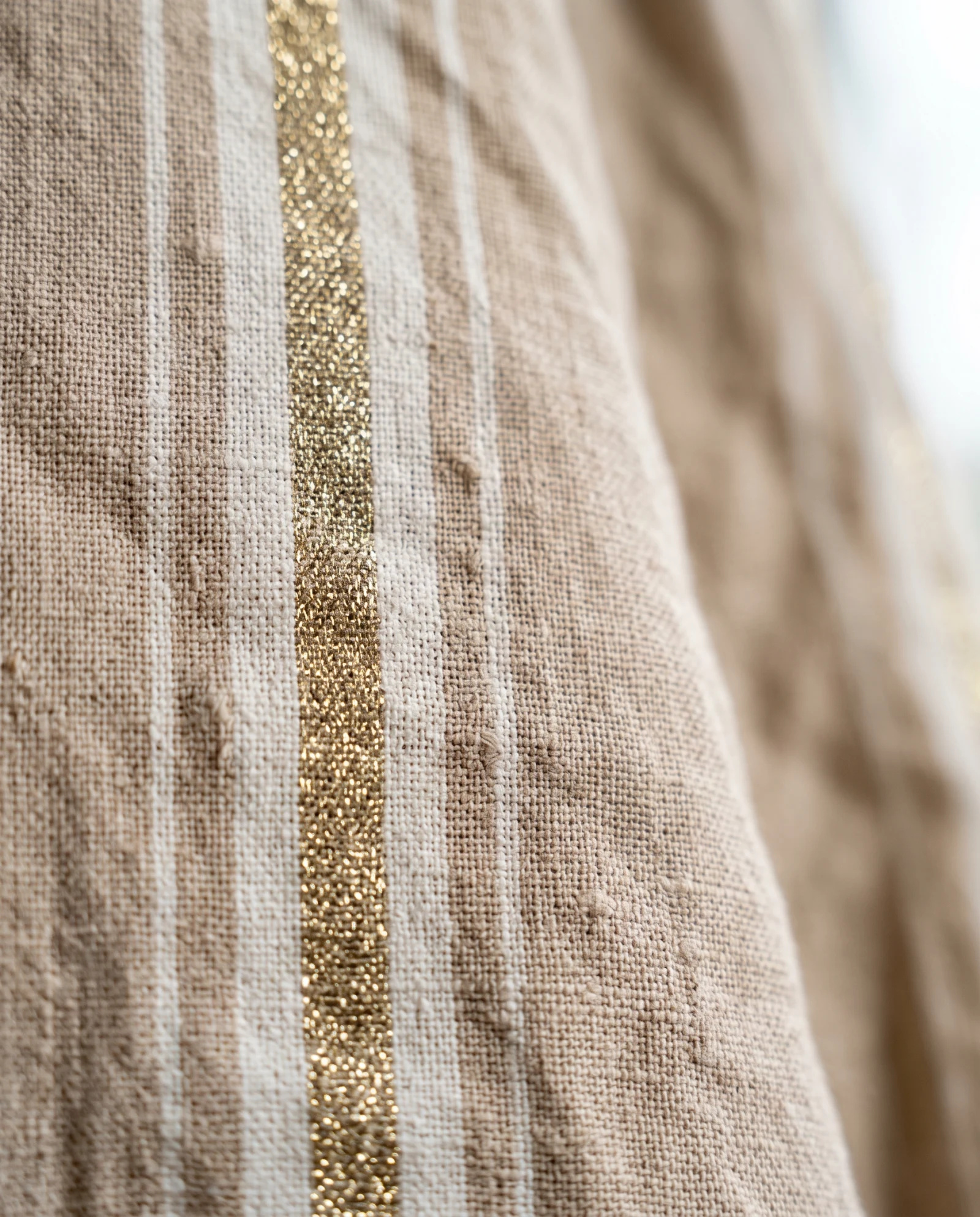 Sand Beige Gold-Stripe Tapered Linen Trousers — Sand Beige Natural Ecru with Metallic — the linen edit — VAUDRE numbered luxury — view 4