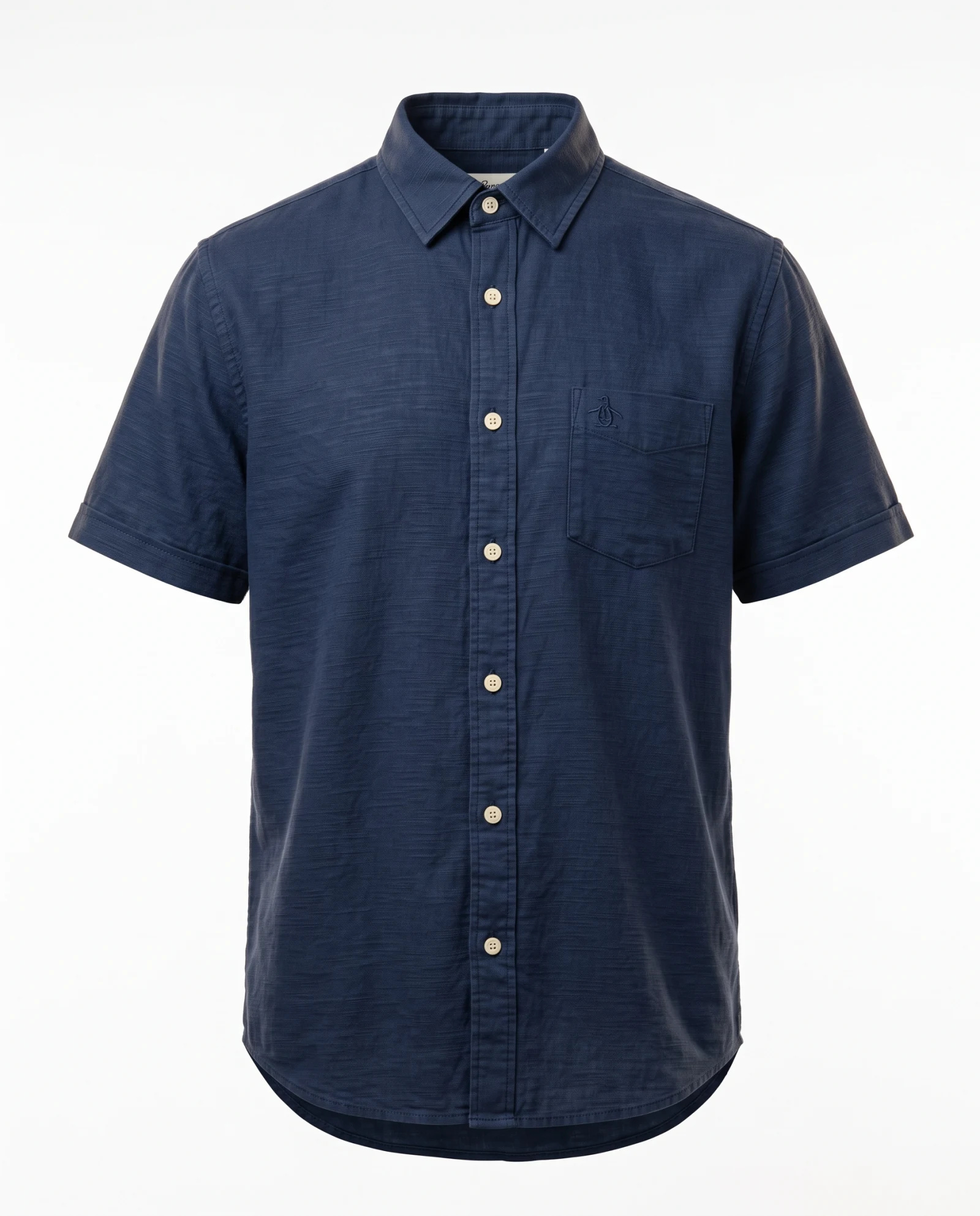 Navy Slub-Texture Short-Sleeve Cotton Shirt — Navy Blue Indigo Navy — the shirt (casual/formal) — VAUDRE numbered luxury