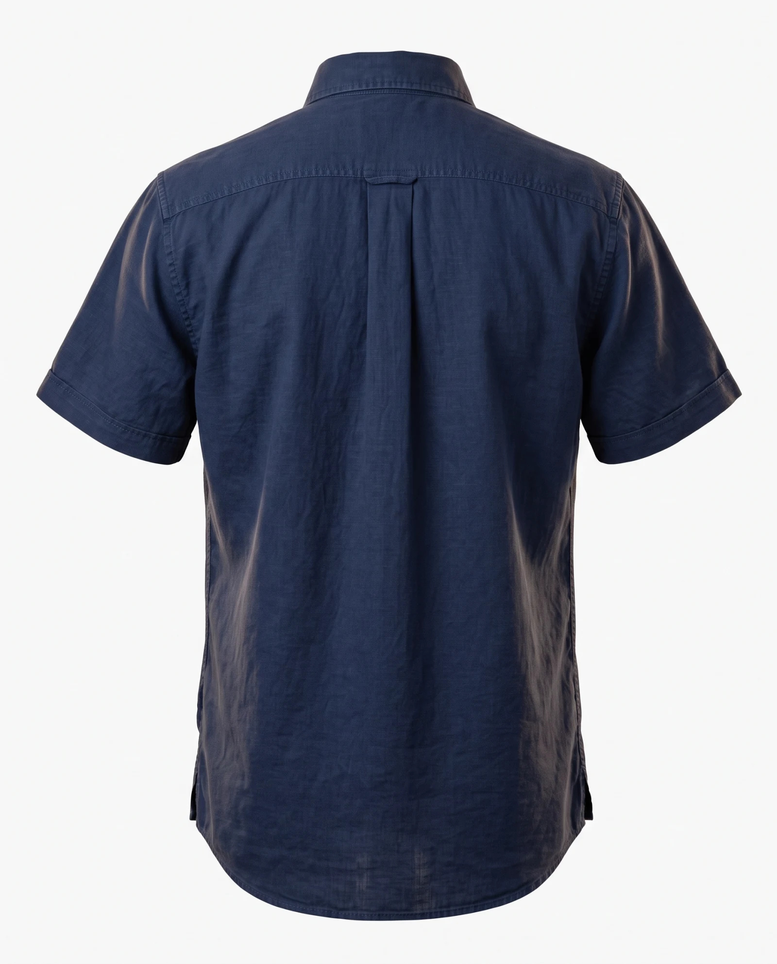 Navy Slub-Texture Short-Sleeve Cotton Shirt — Navy Blue Indigo Navy — the shirt (casual/formal) — VAUDRE numbered luxury — view 3