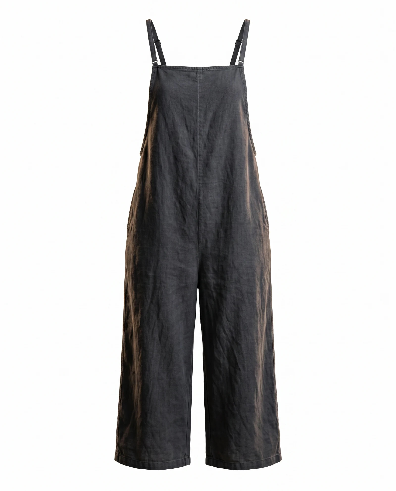 Charcoal Black Relaxed Linen Jumpsuit — Charcoal Black Washed Slate — the linen edit — VAUDRE numbered luxury