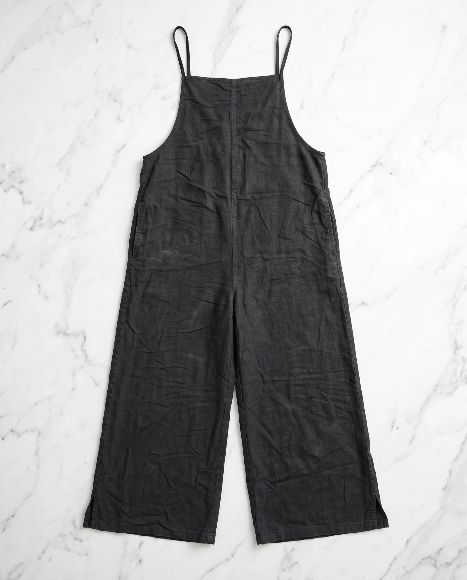 Charcoal Black Relaxed Linen Jumpsuit — Charcoal Black Washed Slate — the linen edit — VAUDRE numbered luxury — view 4