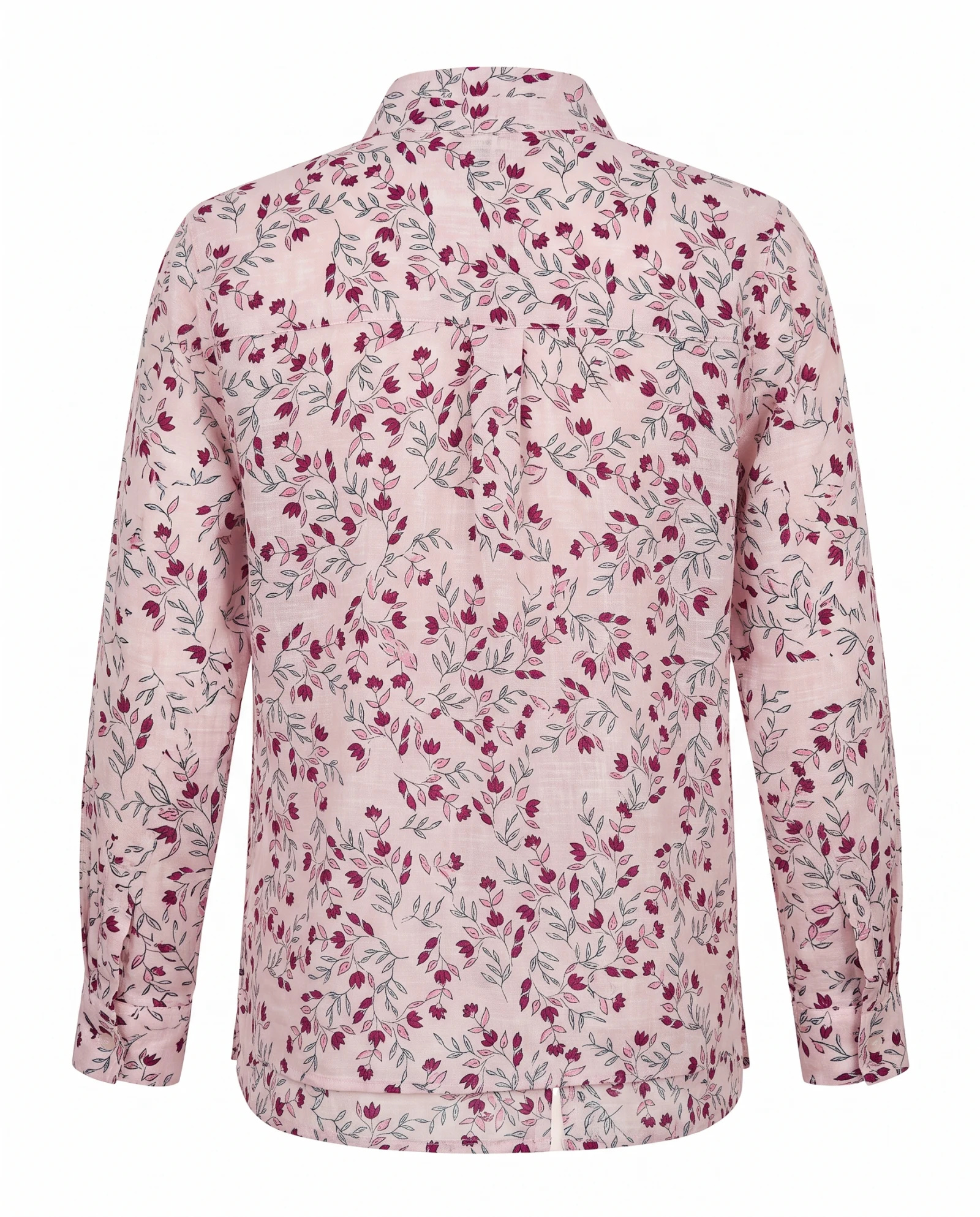Blush Pink Floral Long-Sleeve Cotton Shirt — Blush Pink Soft Rose with Magenta & Be — the blouses — VAUDRE numbered luxury — view 5