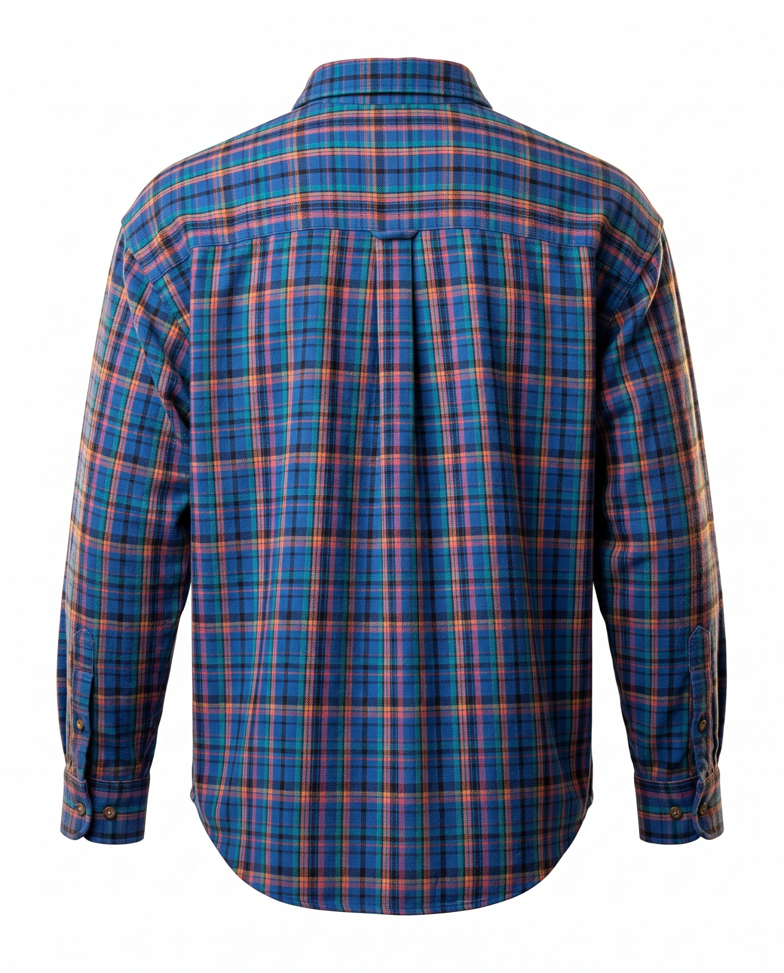 Cobalt Blue Multi-Check Long-Sleeve Flannel Shirt — Cobalt Blue Royal Blue with Teal Cora — the casual t-shirt — VAUDRE numbered luxury — view 3