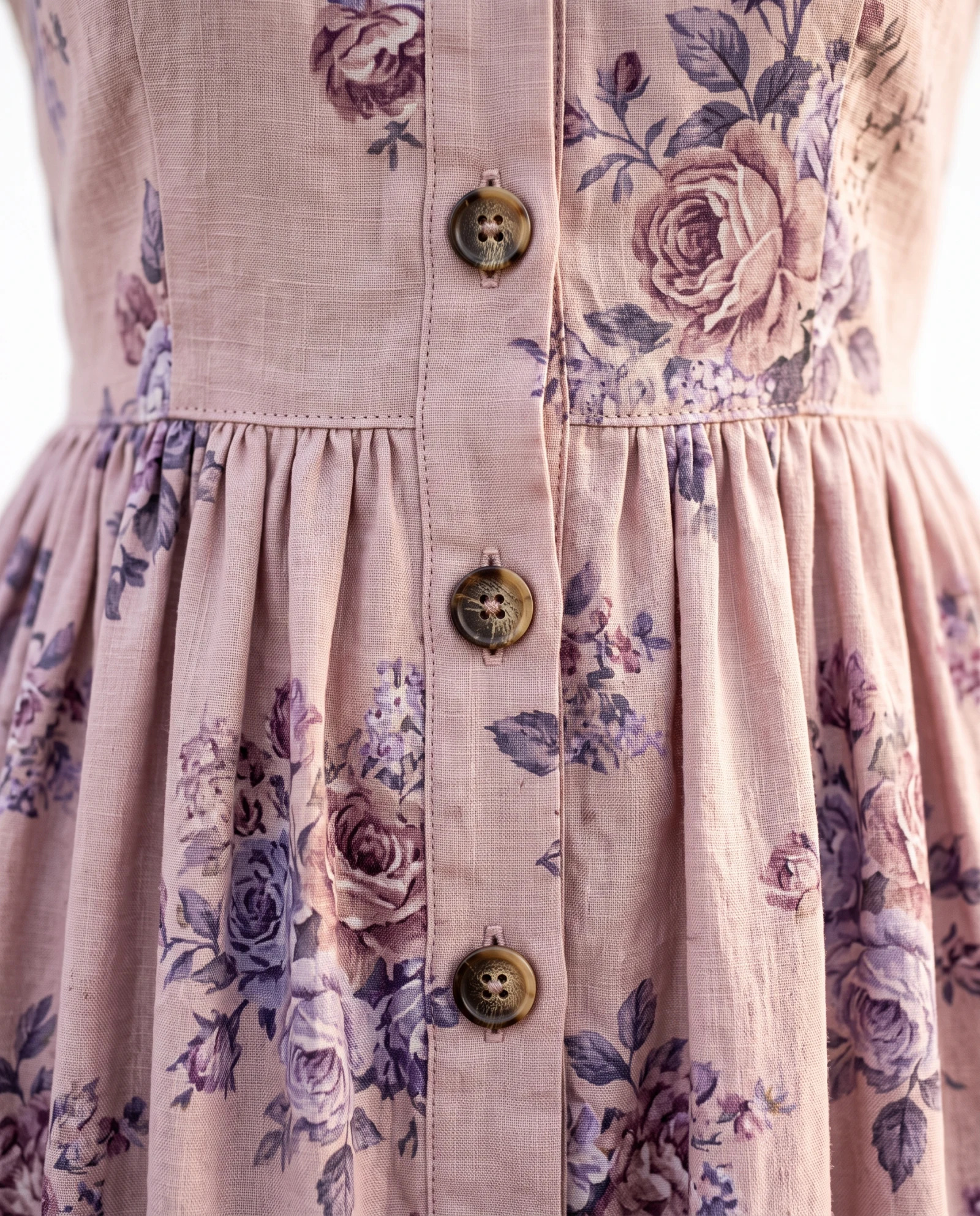 Dusty Rose Floral Bell-Sleeve Cotton Dress — Dusty Rose Blush Pink with Lavender‑Pu — resort wear — VAUDRE numbered luxury — view 5