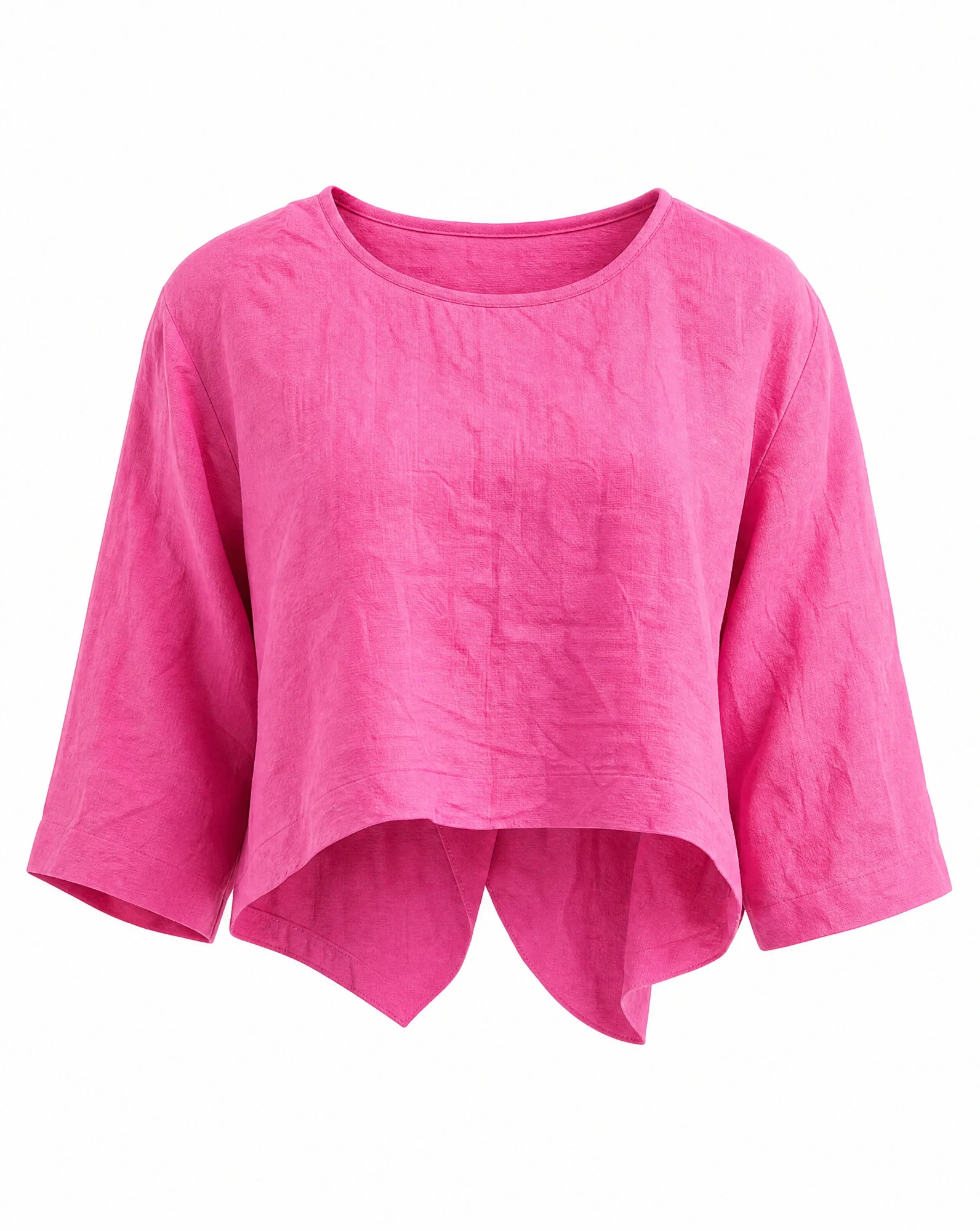 Fuchsia Pink Split-Back Cropped Linen Top — Fuchsia Pink Hot Pink — crop tops — VAUDRE numbered luxury