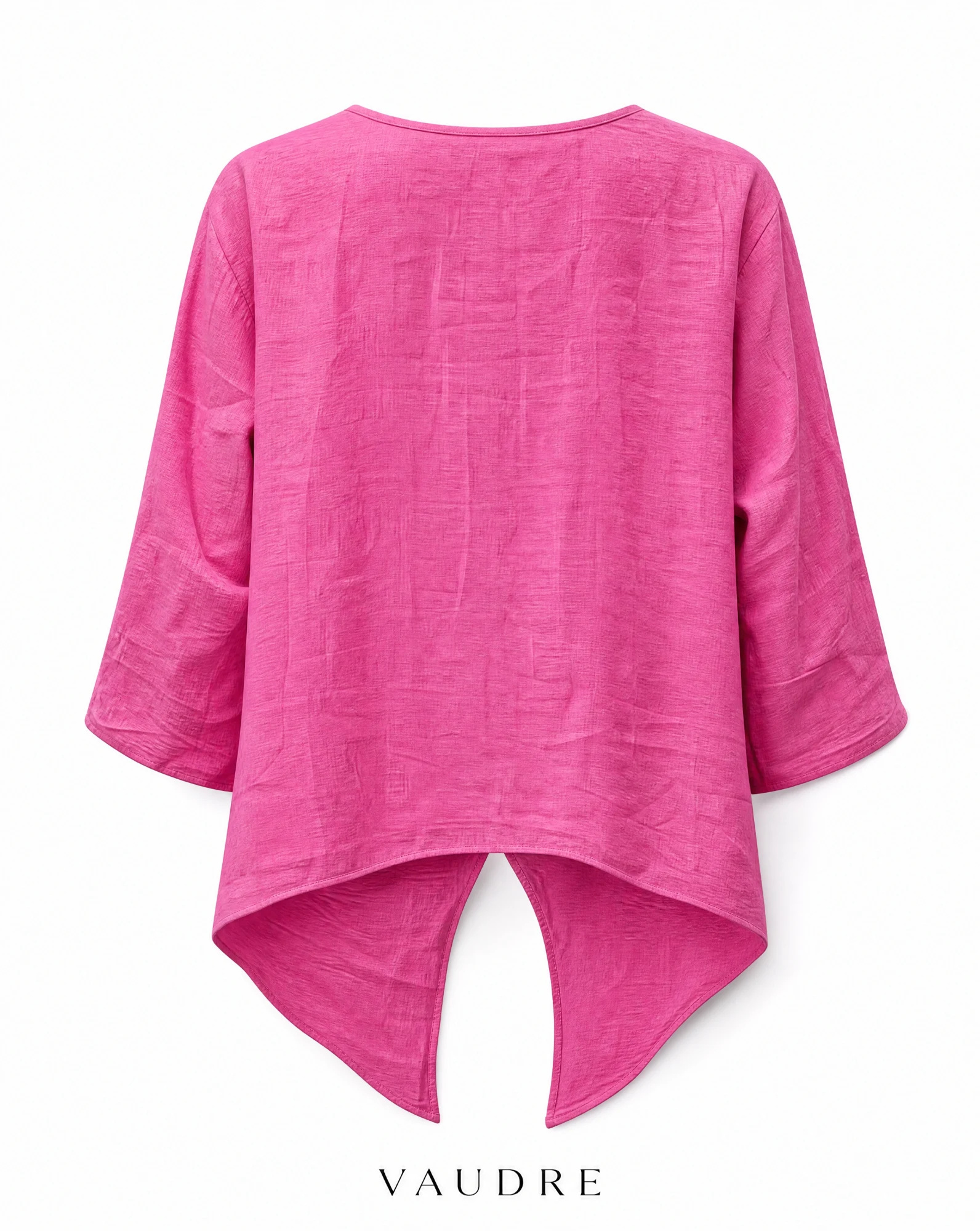 Fuchsia Pink Split-Back Cropped Linen Top — Fuchsia Pink Hot Pink — crop tops — VAUDRE numbered luxury — view 4